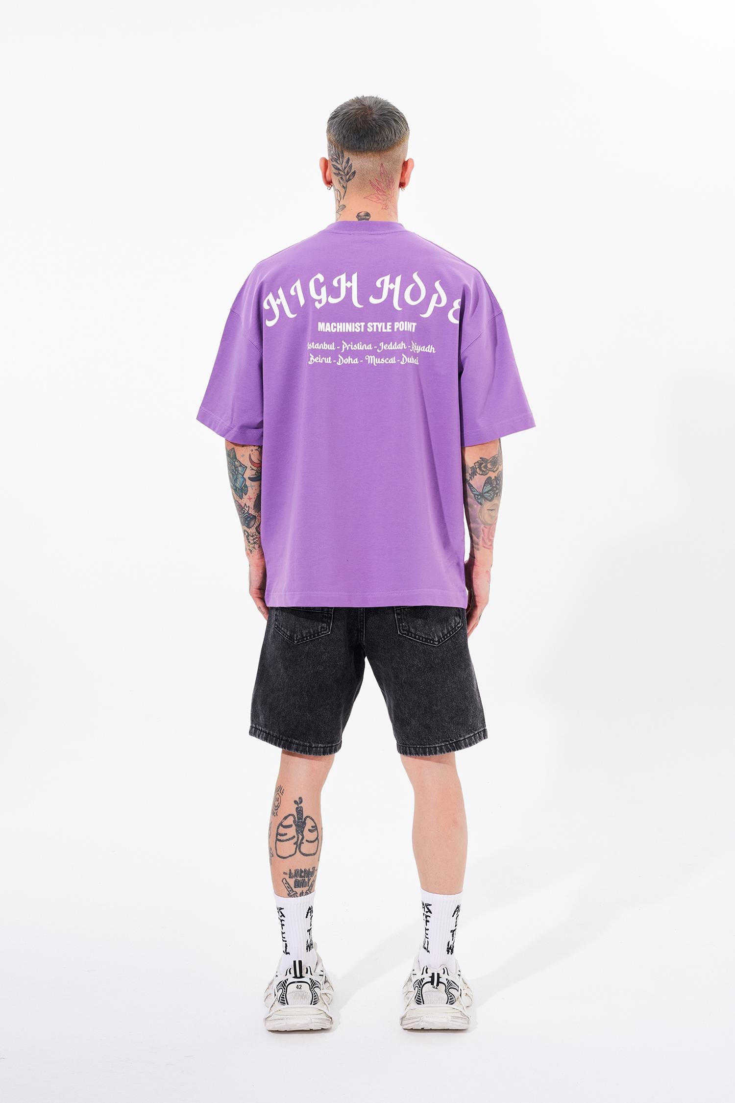 Erkek High Hope Baskılı Oversize Tişört Mor