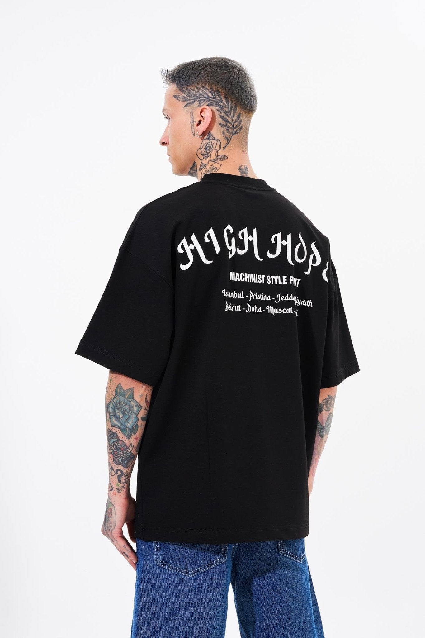Erkek High Hope Baskılı Oversize Tişört Siyah