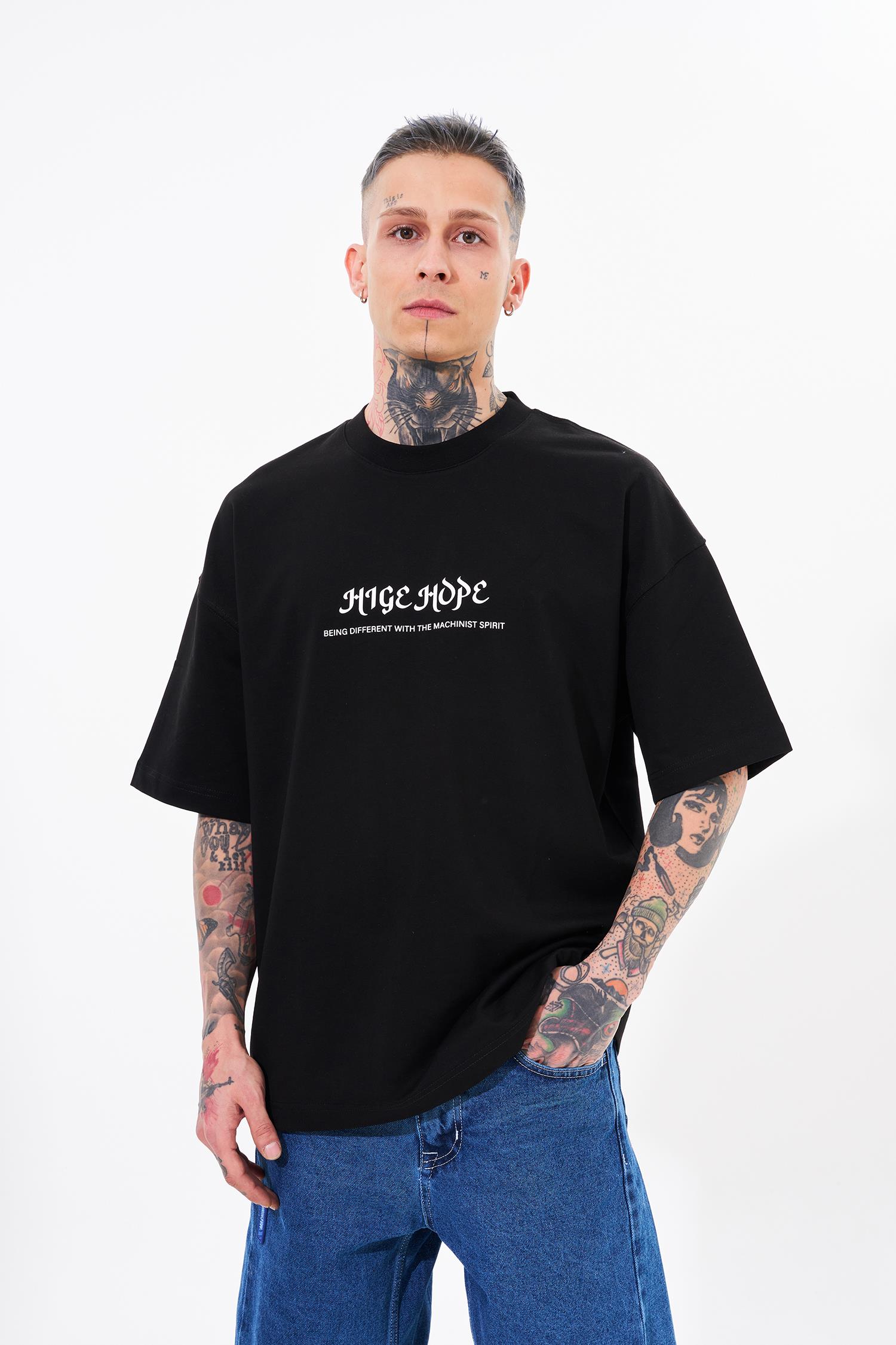 Erkek High Hope Baskılı Oversize Tişört Siyah