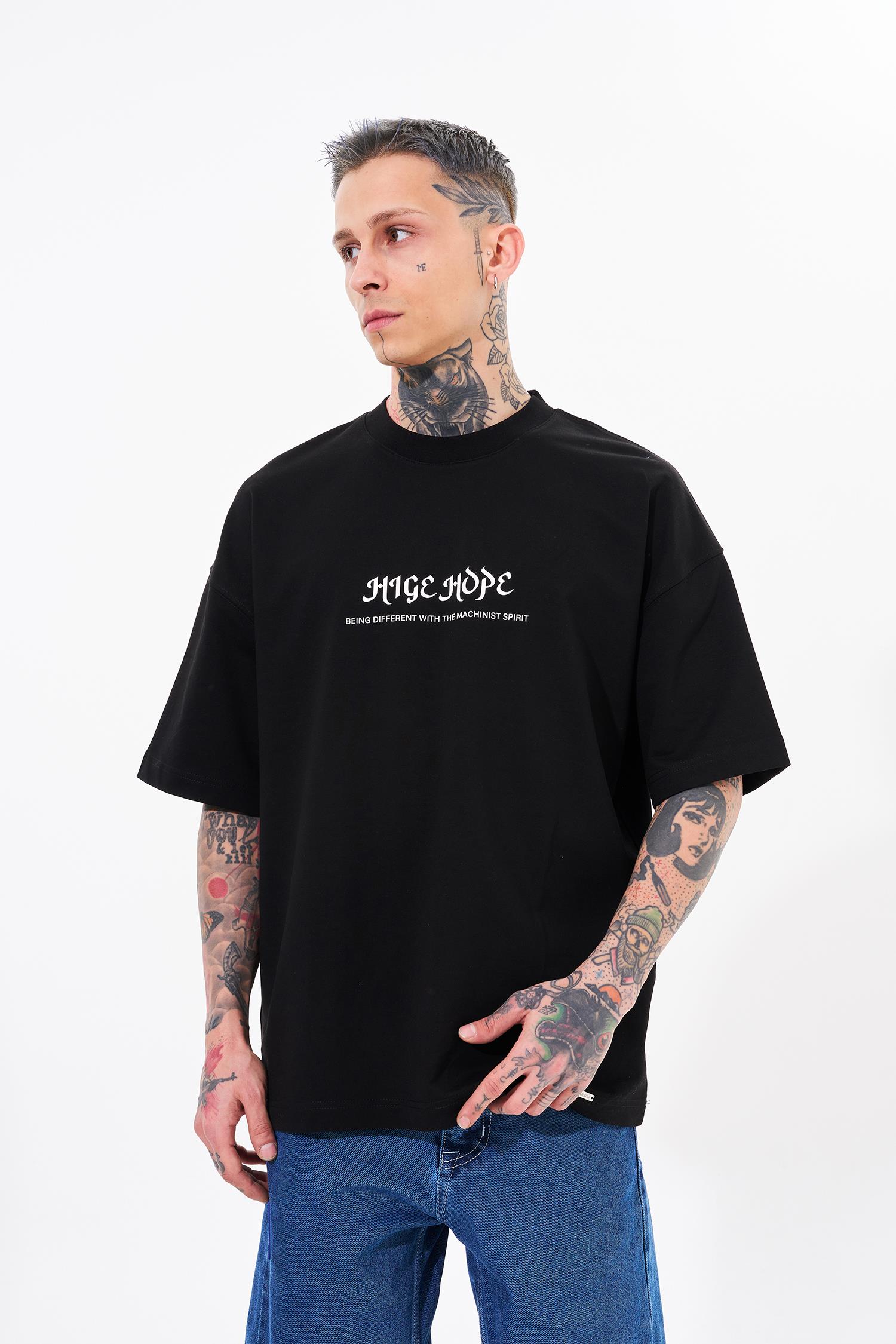 Erkek High Hope Baskılı Oversize Tişört Siyah