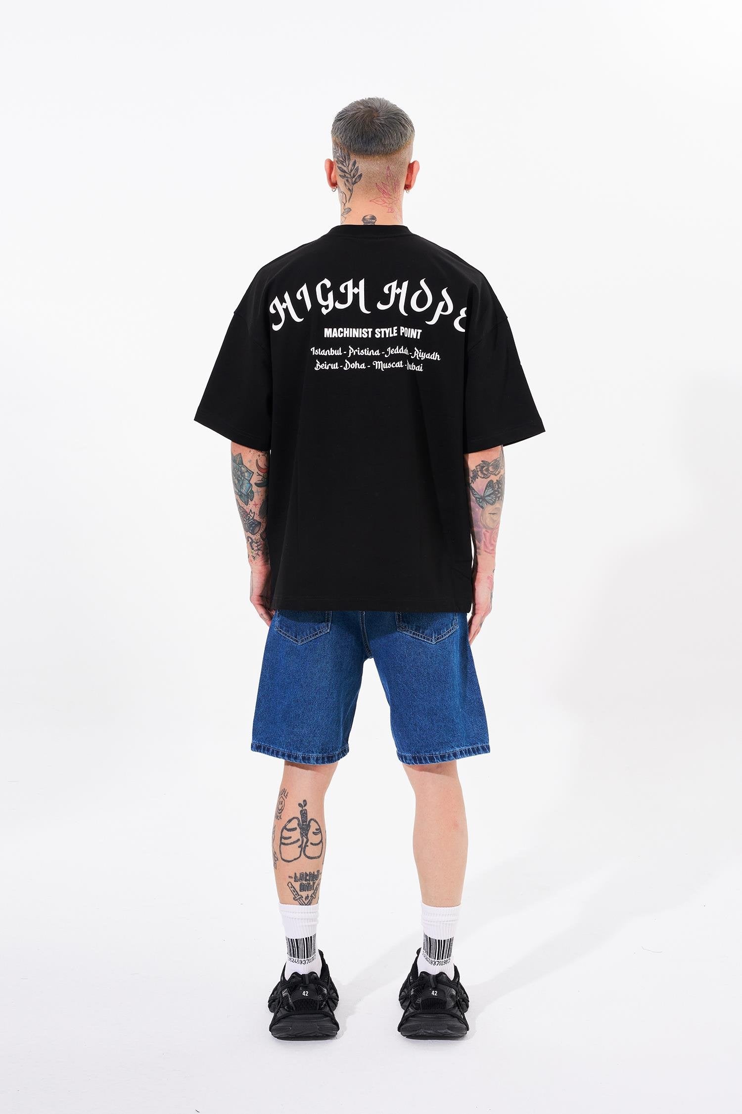 Erkek High Hope Baskılı Oversize Tişört Siyah