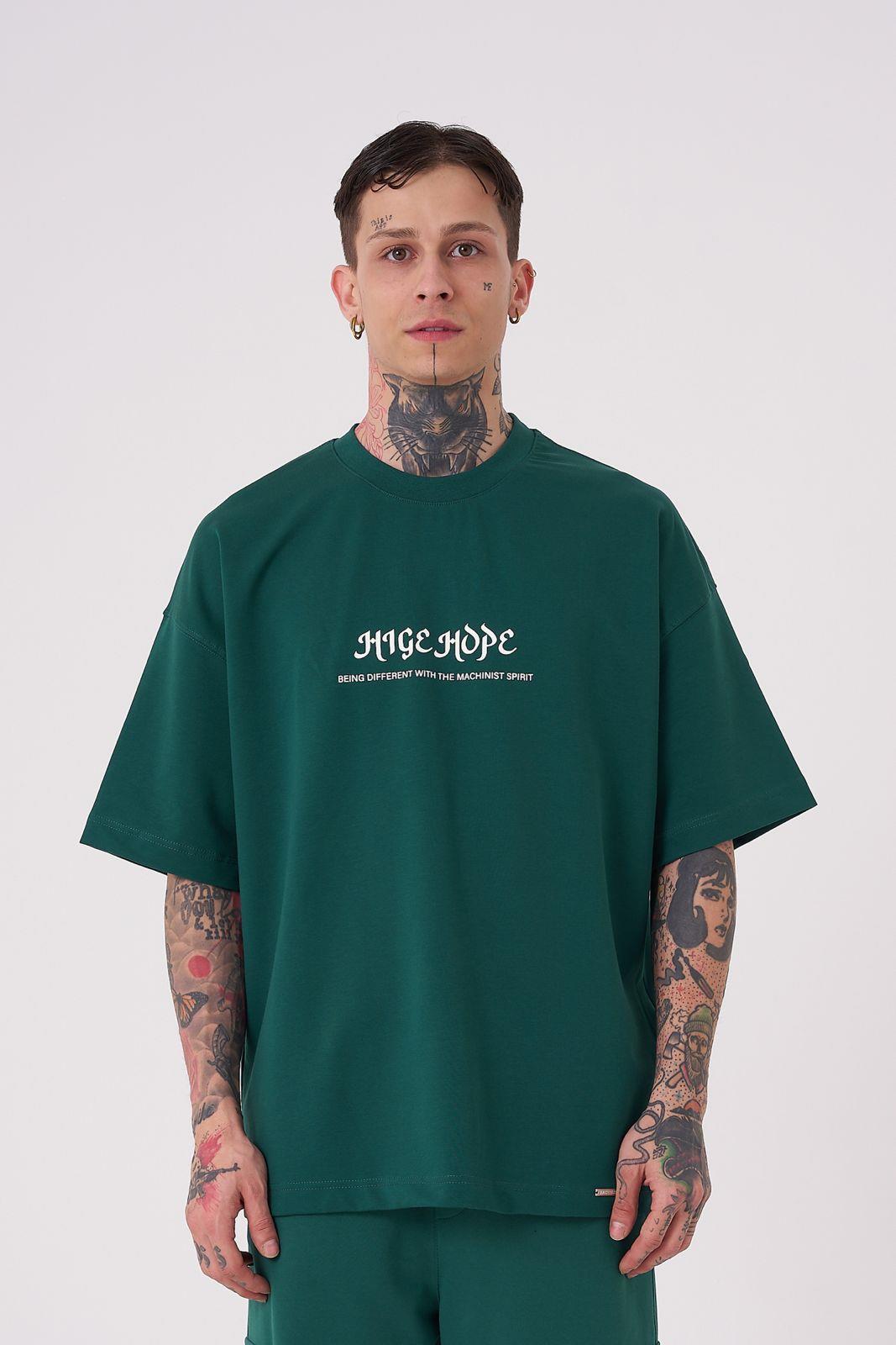 Erkek High Hope Baskılı Oversize Tişört Yağ Yeşili