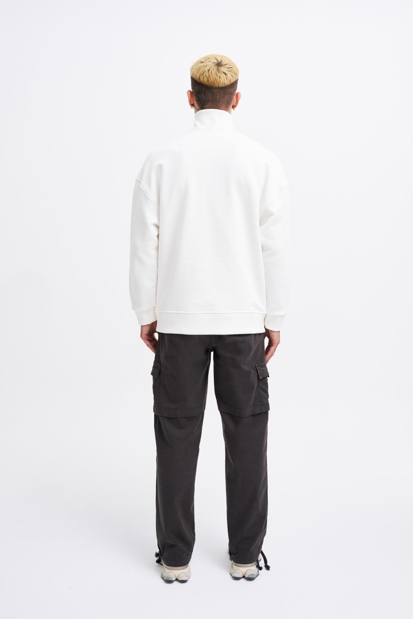 Erkek High Neck Printed Polo Sweatshirt Ekru