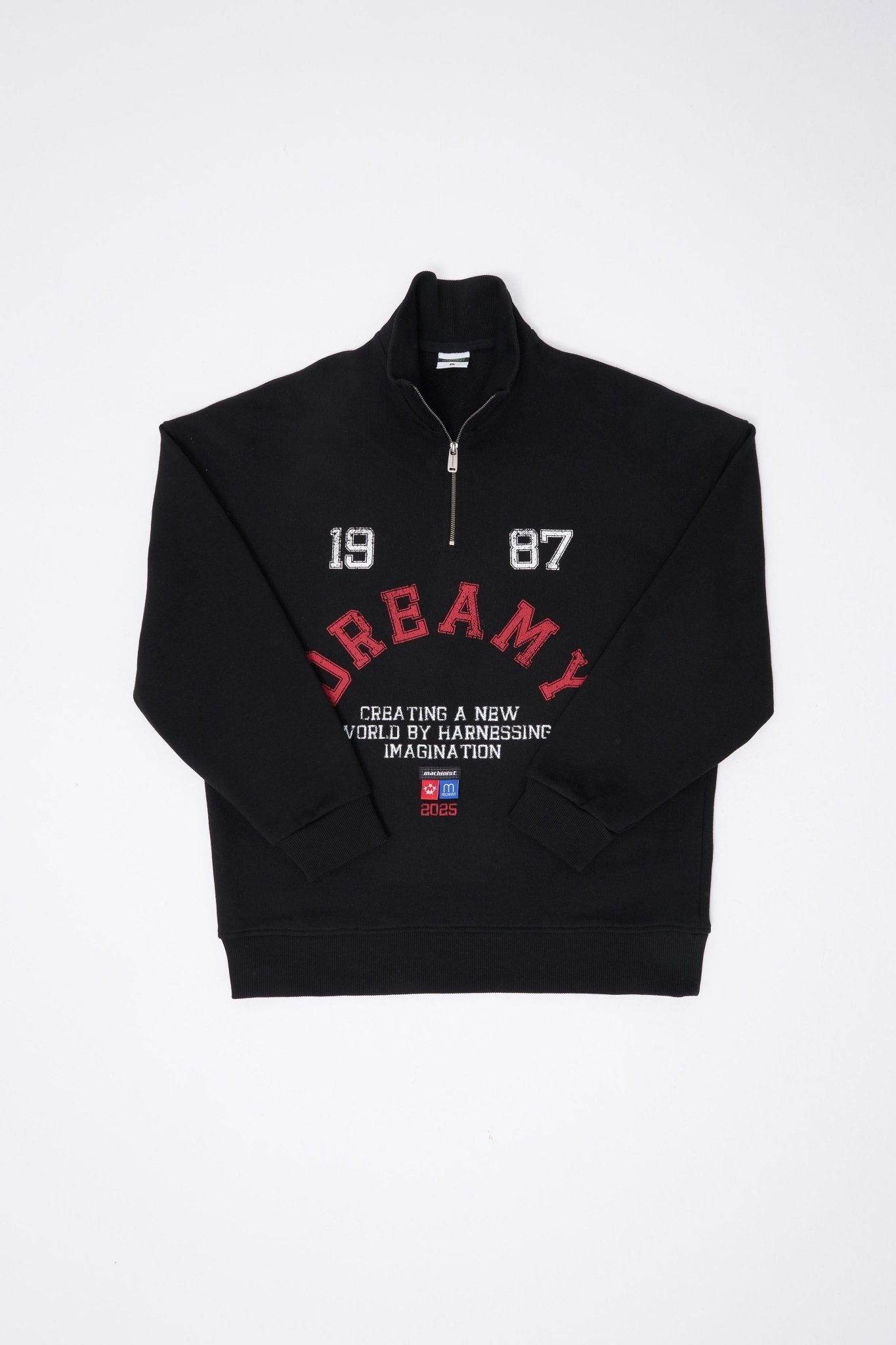 Erkek High Neck Printed Polo Sweatshirt Siyah