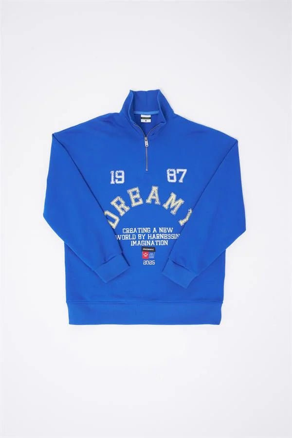 Erkek High Neck Printed Polo Sweatshirt Açık Mavi