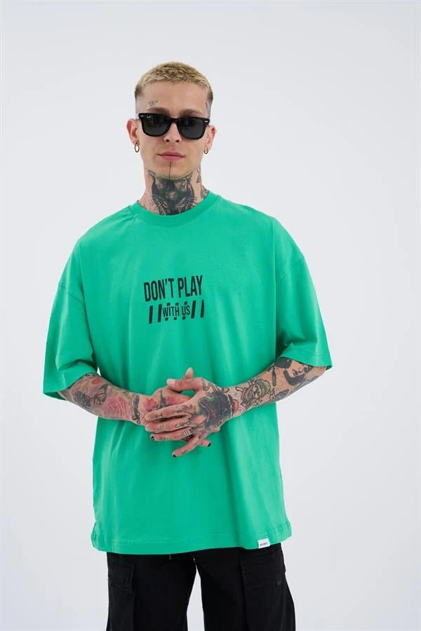 Erkek Hunt Your Dreams Baskılı Oversize Tişört Elektrik Yeşili