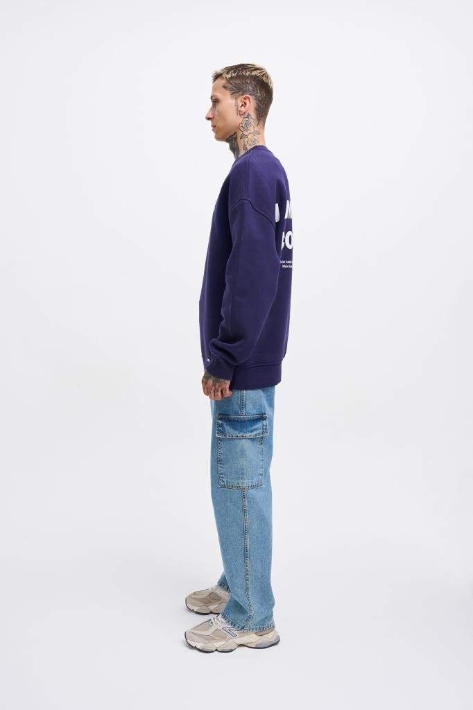 Erkek ICON Baskılı Oversize Sweatshirt Gece Mavisi