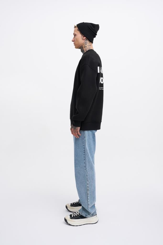 Erkek ICON Baskılı Oversize Sweatshirt Siyah