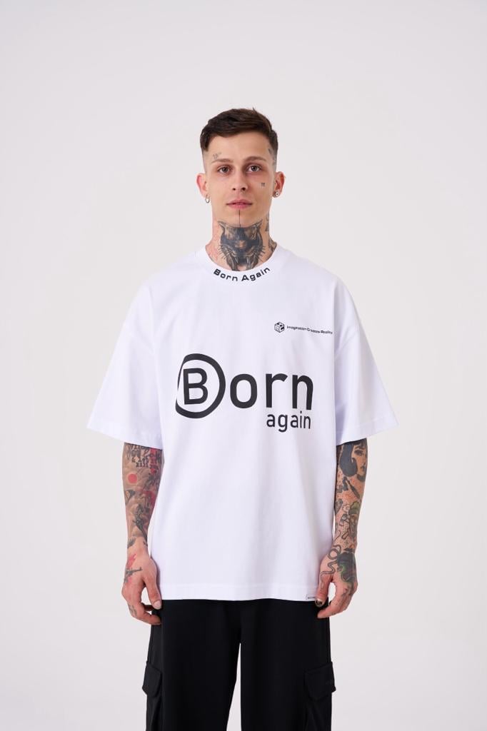Erkek Imagination Creates Baskılı Oversize Tişört Beyaz