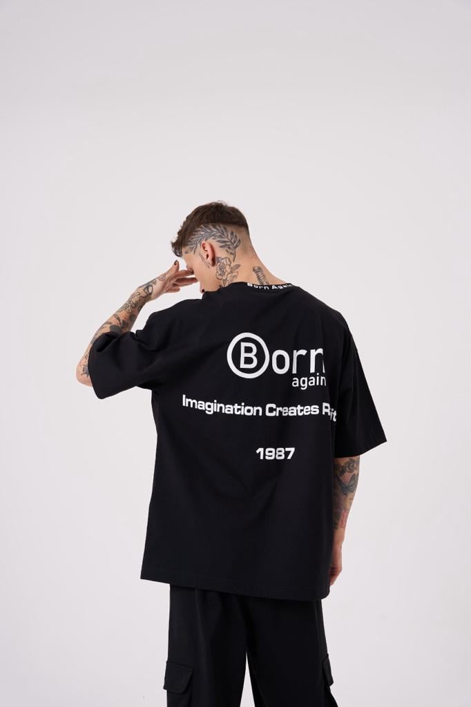 Erkek Imagination Creates Baskılı Oversize Tişört Siyah
