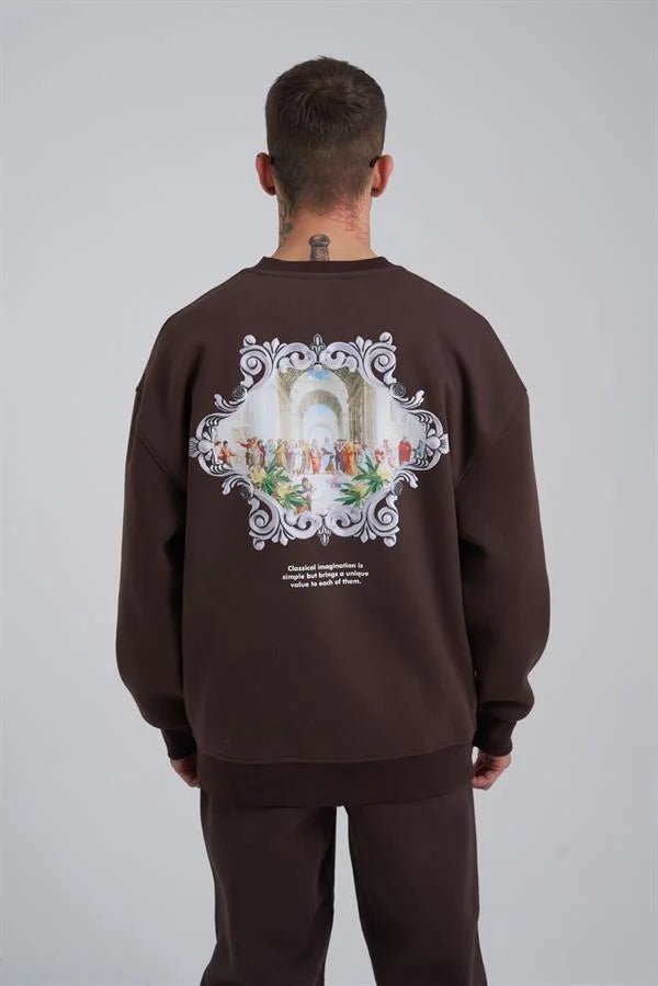 Erkek Imagination Oversize Sweatshirt Koyu Kahverengi