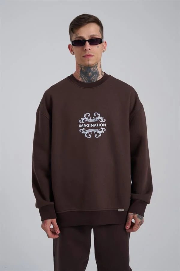 Erkek Imagination Oversize Sweatshirt Koyu Kahverengi