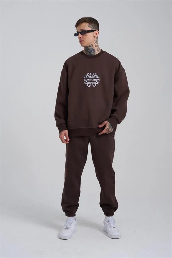 Erkek Imagination Oversize Sweatshirt Koyu Kahverengi