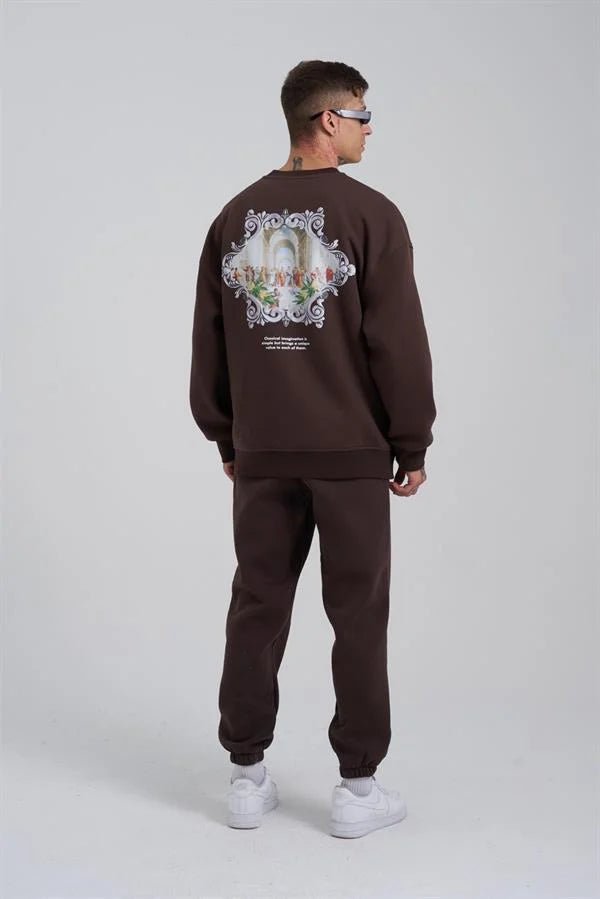 Erkek Imagination Oversize Sweatshirt Koyu Kahverengi