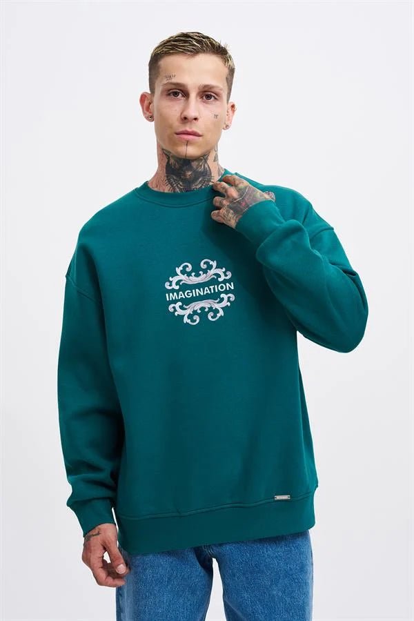 Erkek Imagination Oversize Sweatshirt Petrol Yeşili