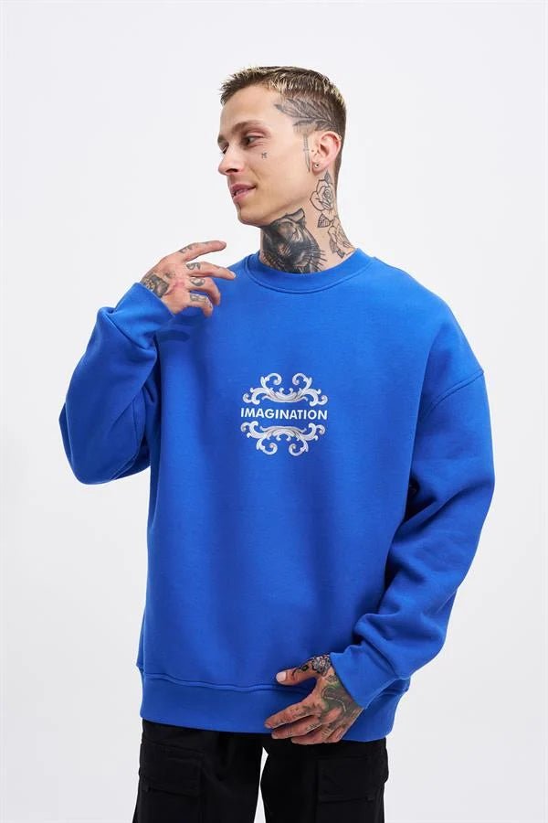 Erkek Imagination Oversize Sweatshirt Saks Mavi