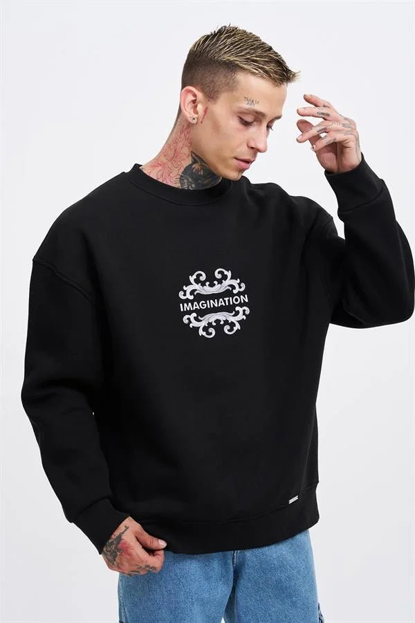 Erkek Imagination Oversize Sweatshirt Siyah
