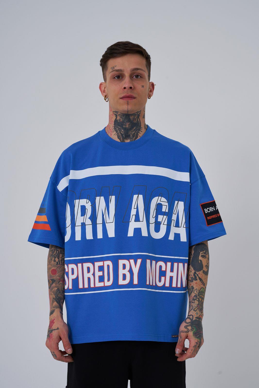 Erkek Inspired By Machinist Baskılı Oversize Tişört Açık Mavi