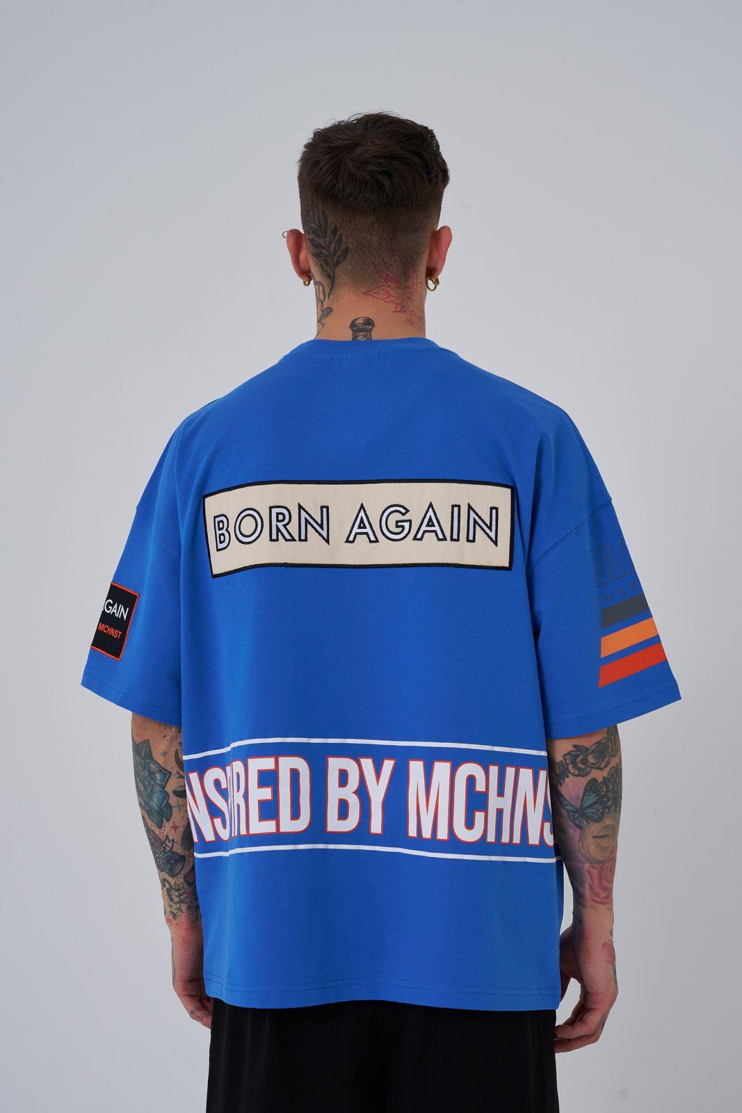 Erkek Inspired By Machinist Baskılı Oversize Tişört Açık Mavi