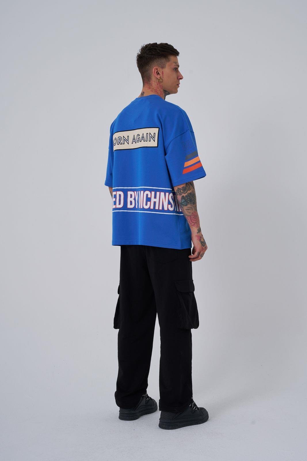 Erkek Inspired By Machinist Baskılı Oversize Tişört Açık Mavi