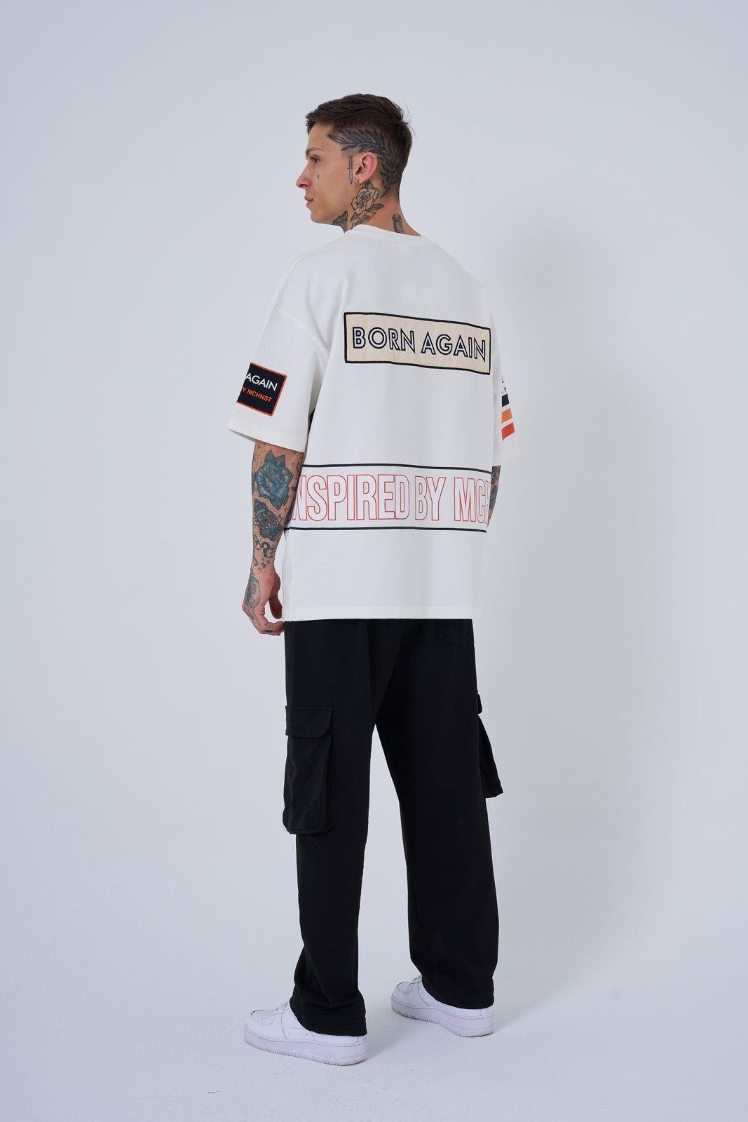 Erkek Inspired By Machinist Baskılı Oversize Tişört Ekru