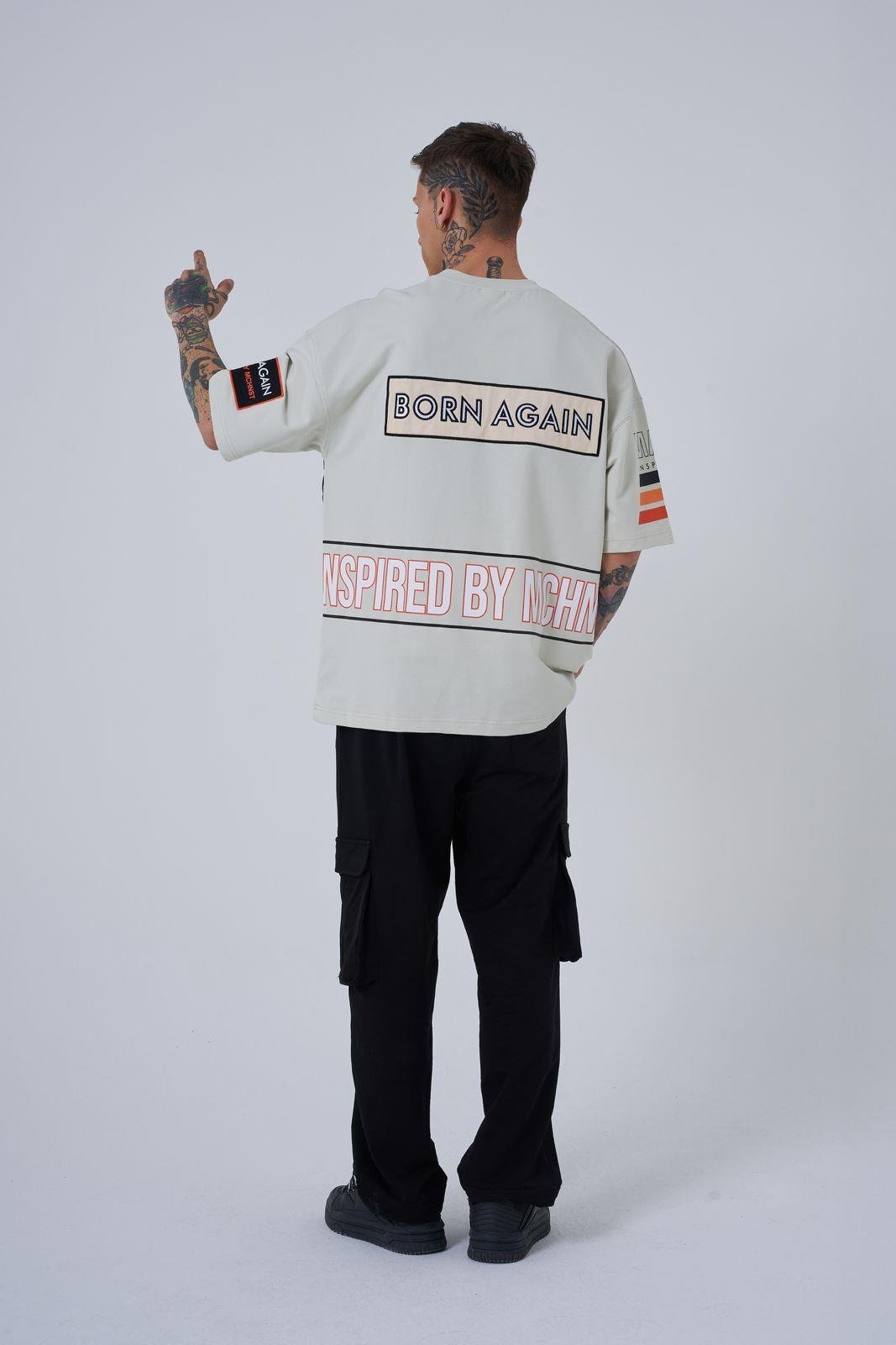 Erkek Inspired By Machinist Baskılı Oversize Tişört Uzay Grisi