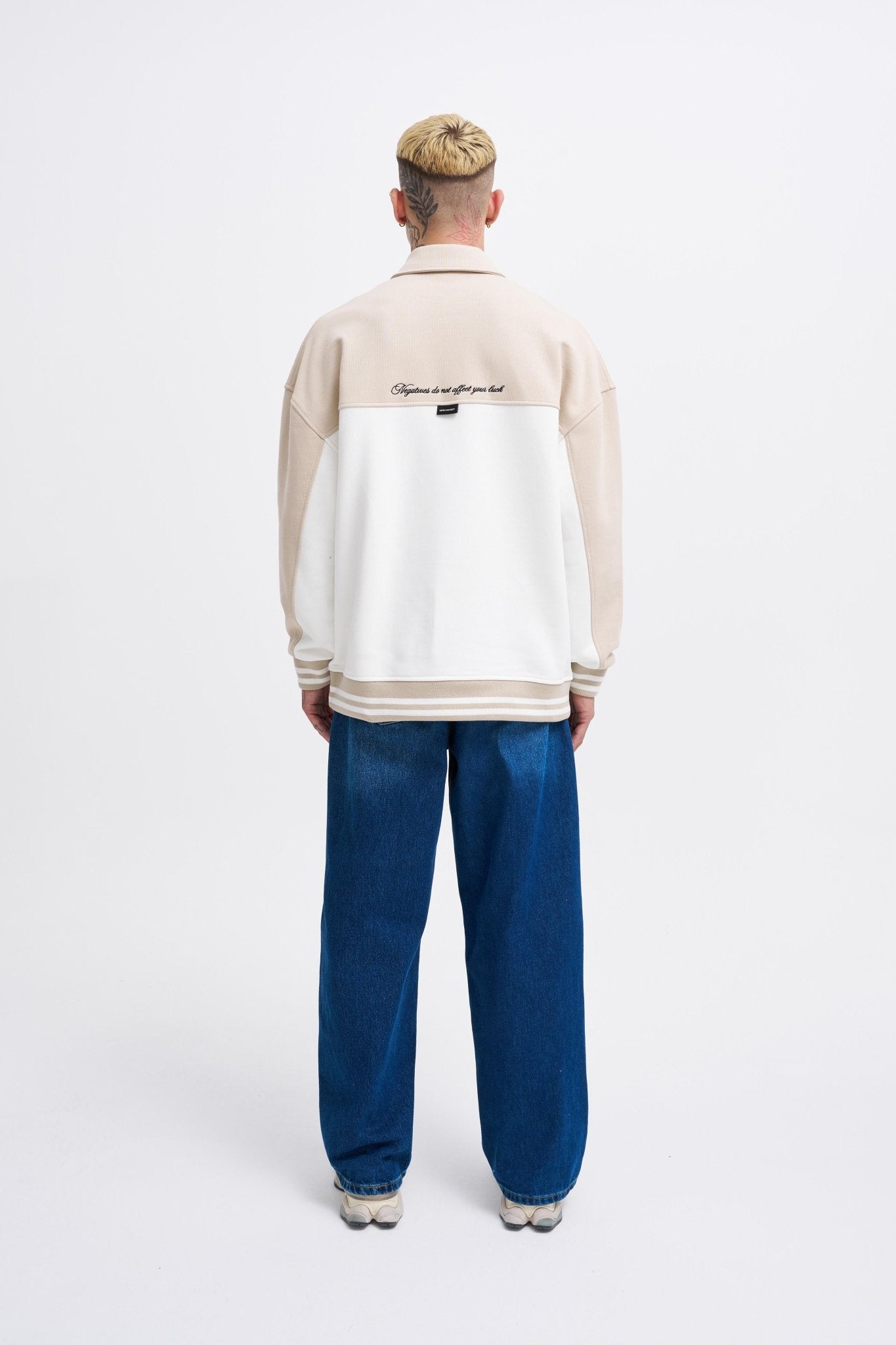 Erkek İşleme Detaylı Polo Sweatshirt Ekru - Açık Bej