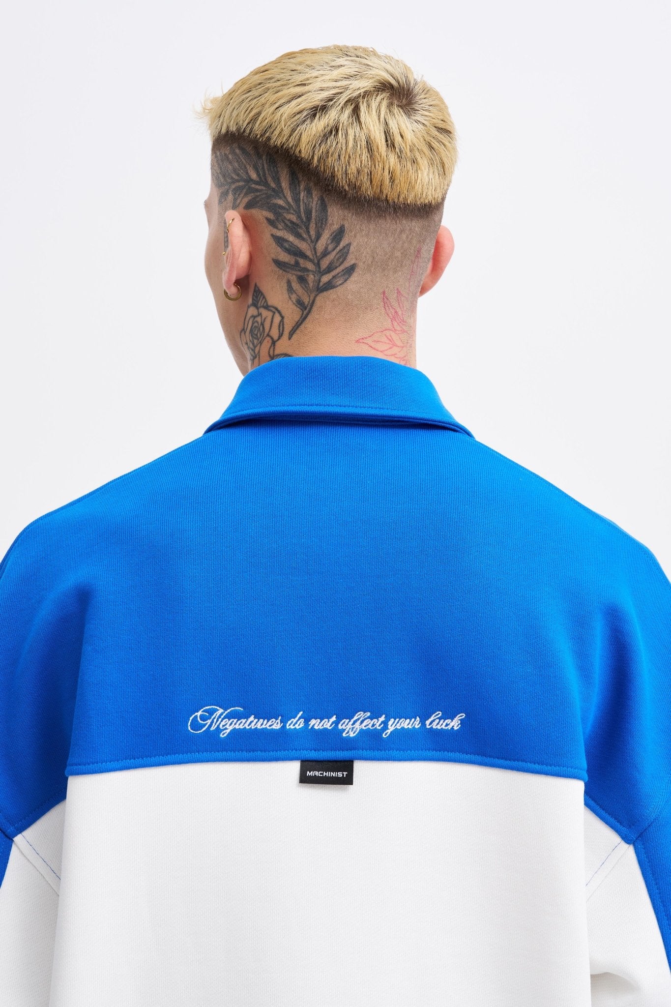 Erkek İşleme Detaylı Polo Sweatshirt Ekru - Açık Mavi