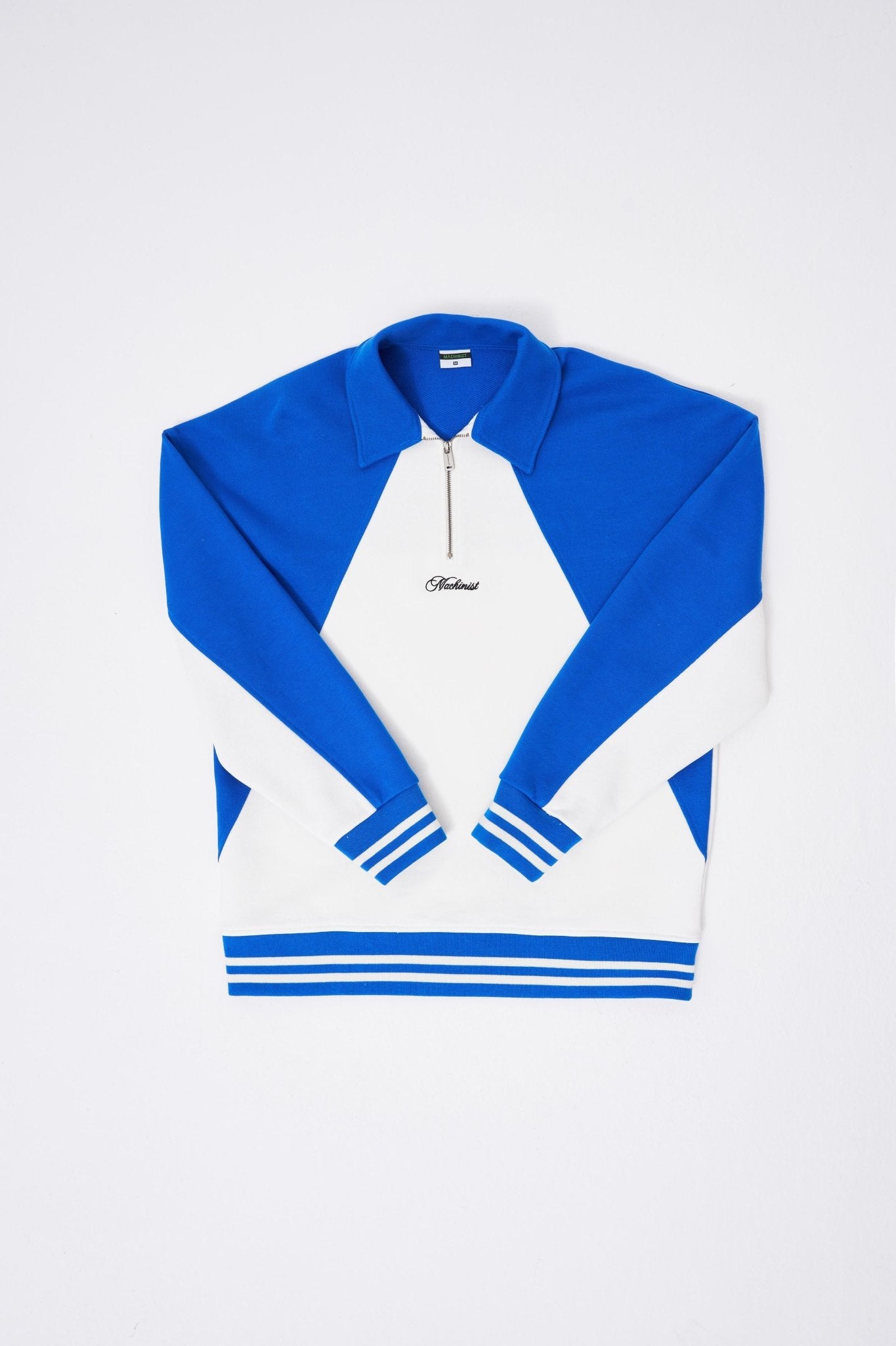 Erkek İşleme Detaylı Polo Sweatshirt Ekru - Açık Mavi