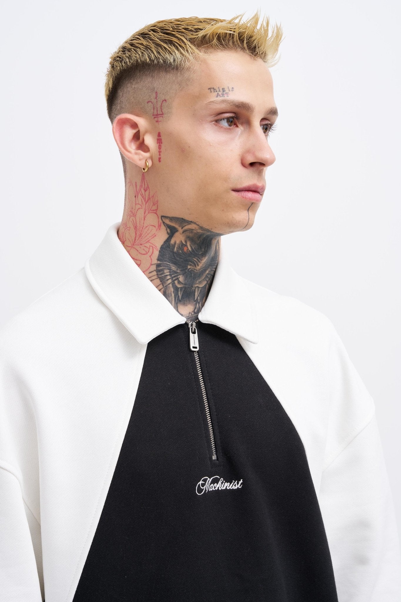 Erkek İşleme Detaylı Polo Sweatshirt Siyah - Ekru