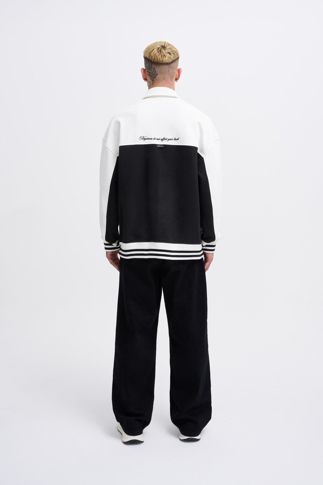 Erkek İşleme Detaylı Polo Sweatshirt Siyah - Ekru