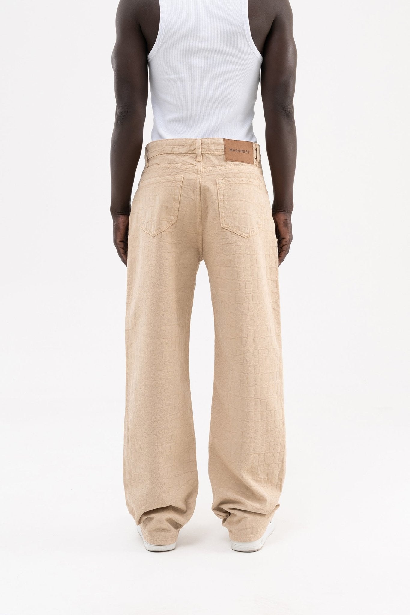 Erkek Jakarlı Baggy Jean Pantolon Bej