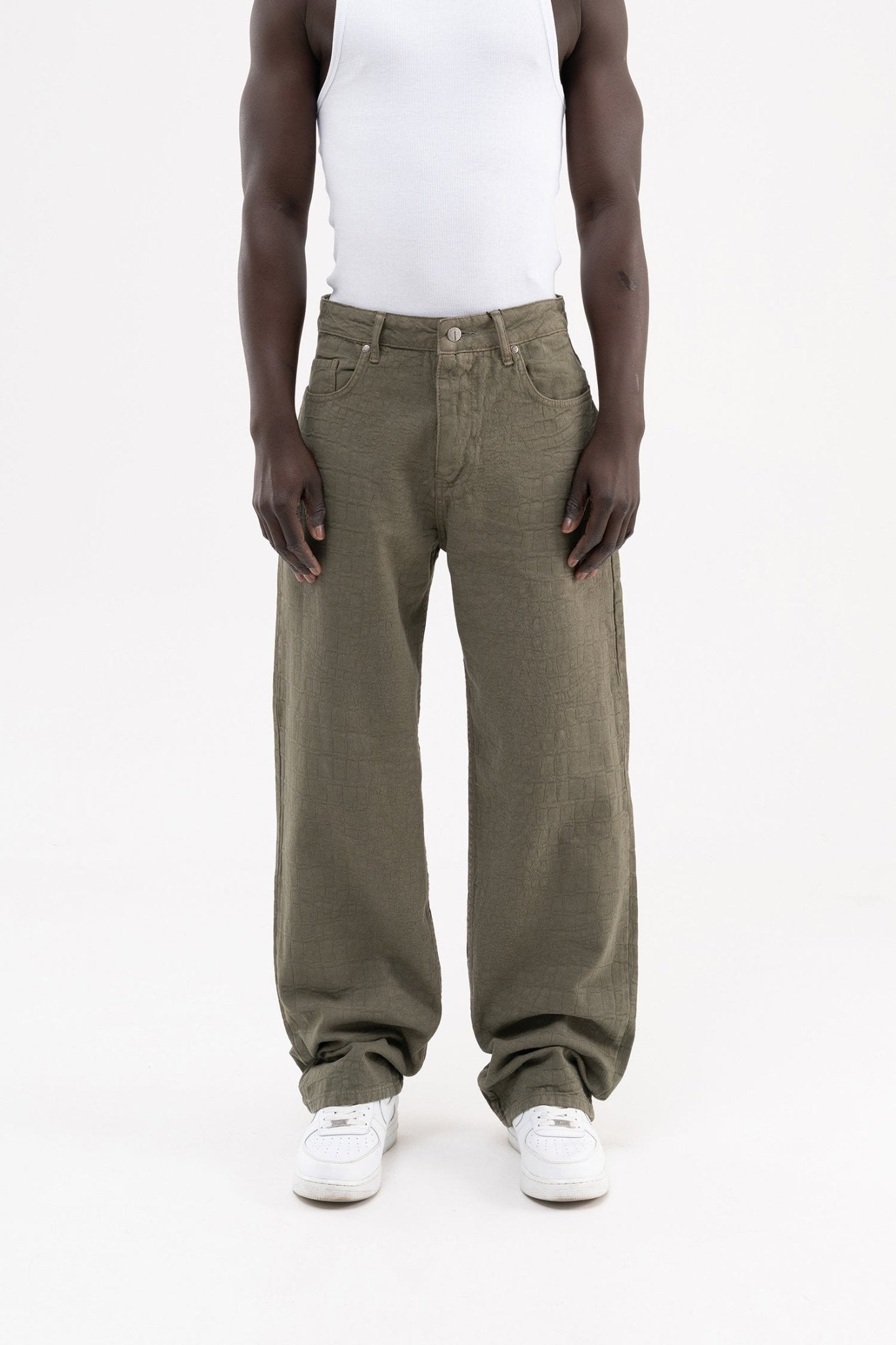 Erkek Jakarlı Baggy Jean Pantolon Haki