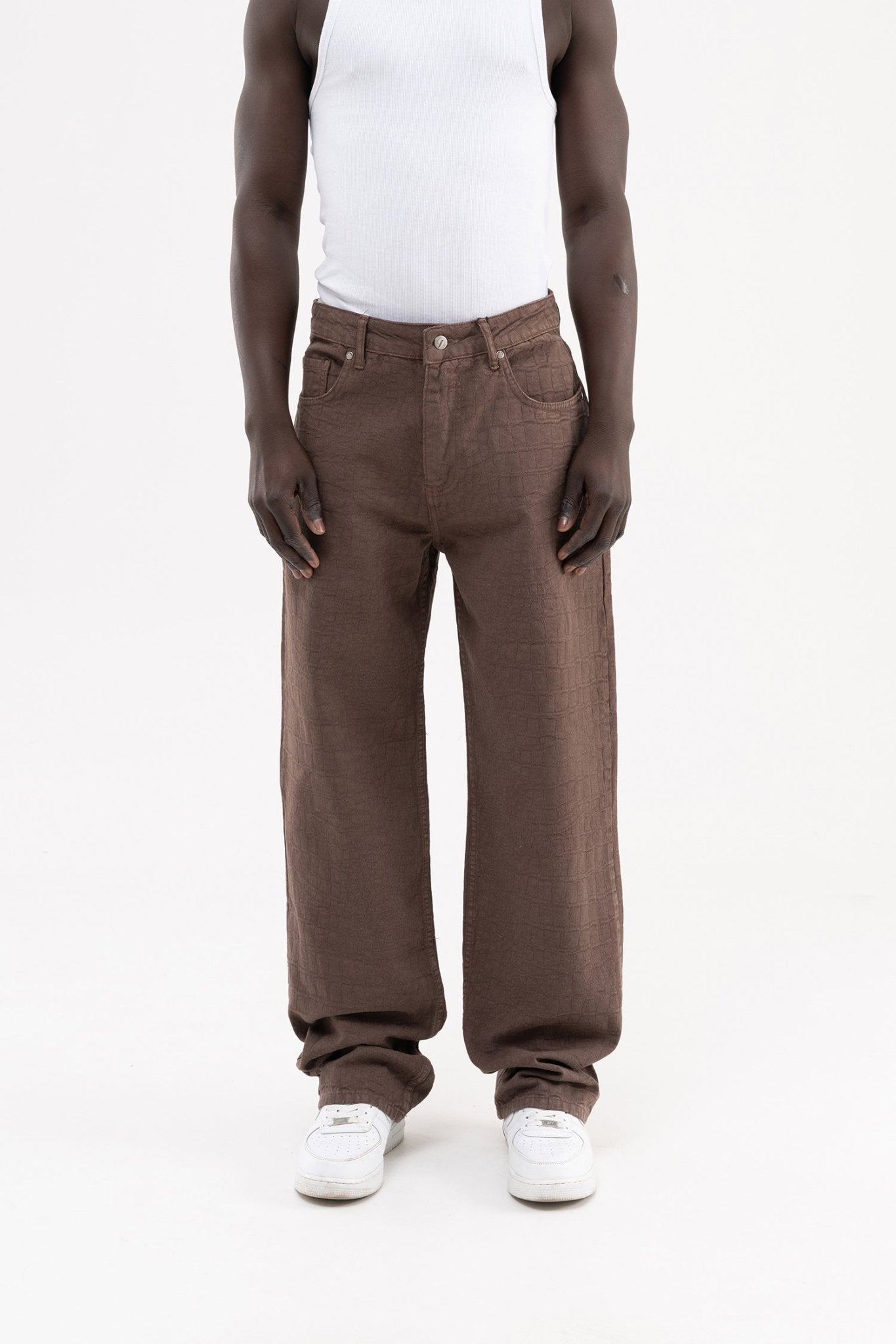 Erkek Jakarlı Baggy Jean Pantolon Kahverengi