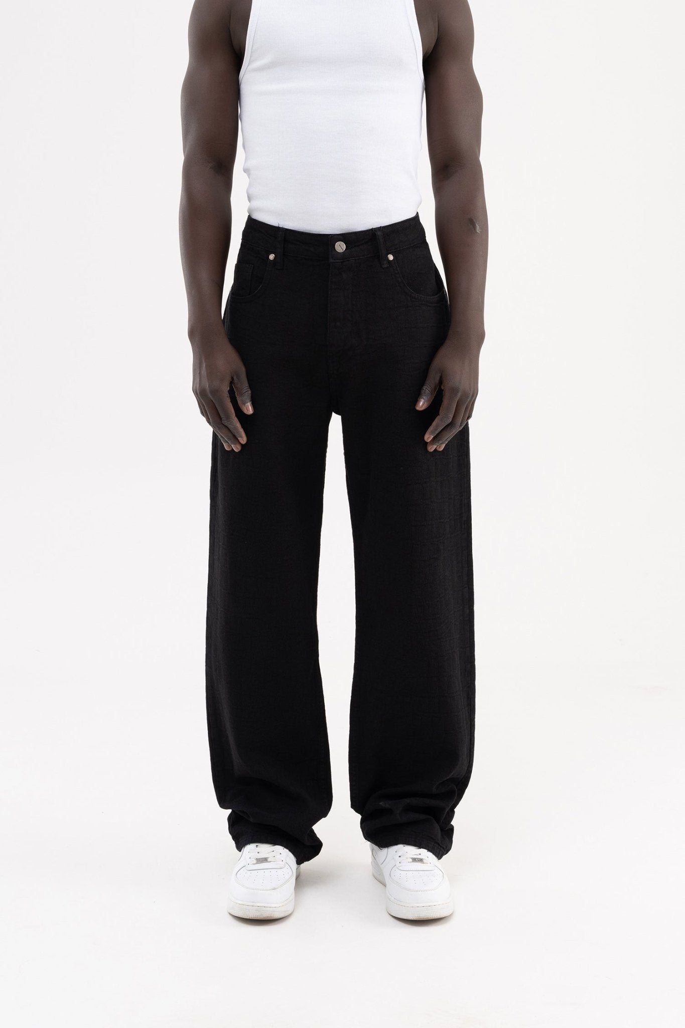 Erkek Jakarlı Baggy Jean Pantolon Siyah