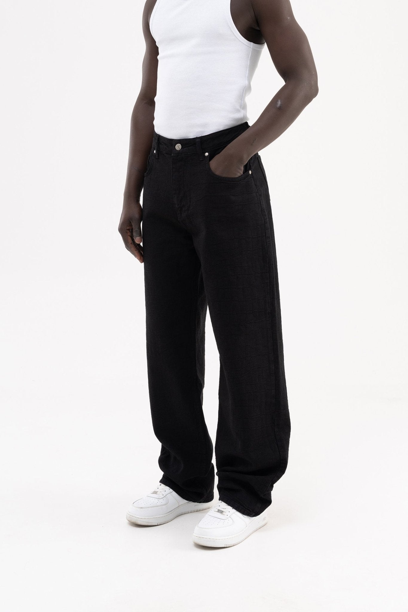Erkek Jakarlı Baggy Jean Pantolon Siyah