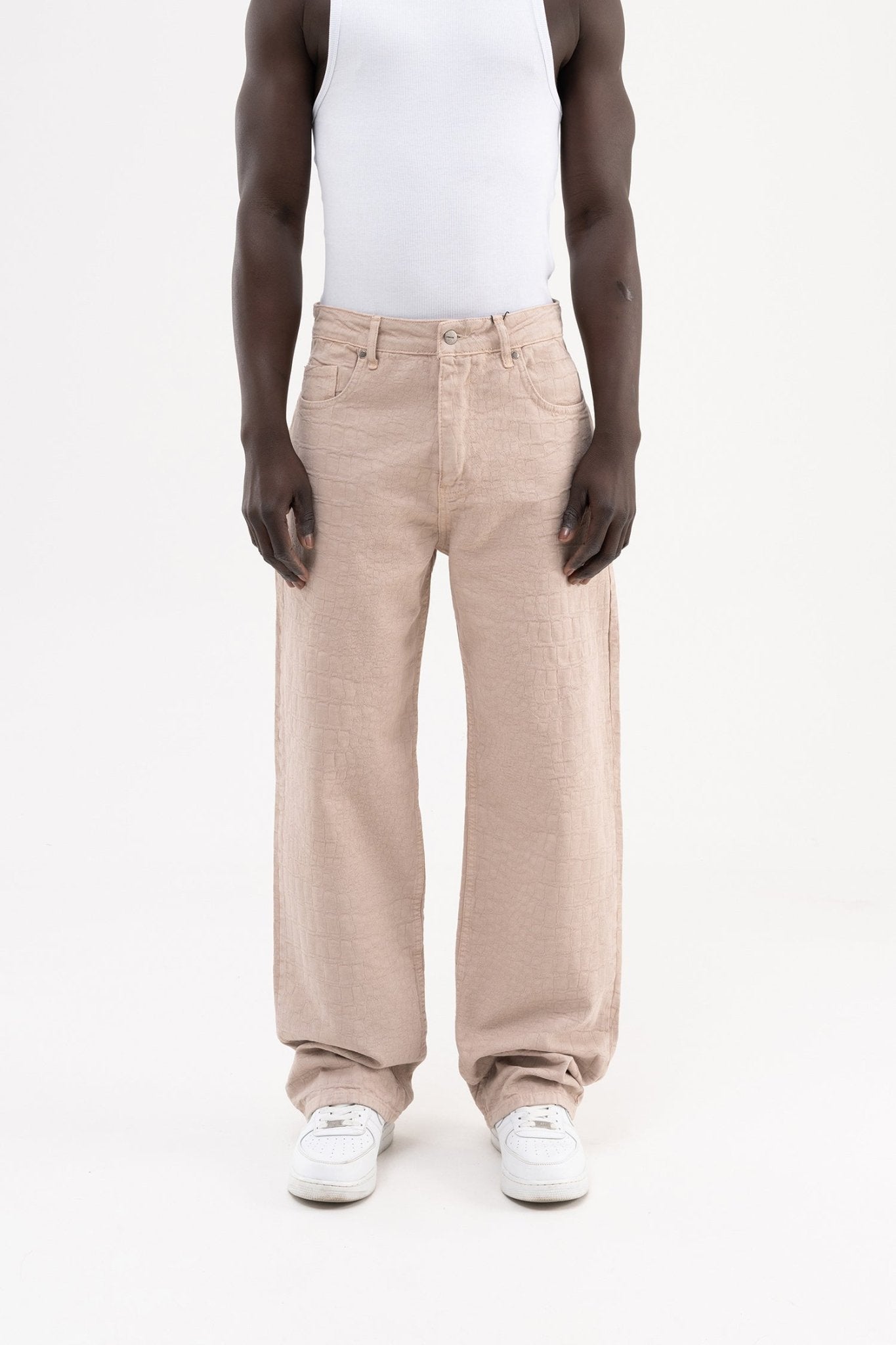 Erkek Jakarlı Baggy Jean Pantolon Vizon
