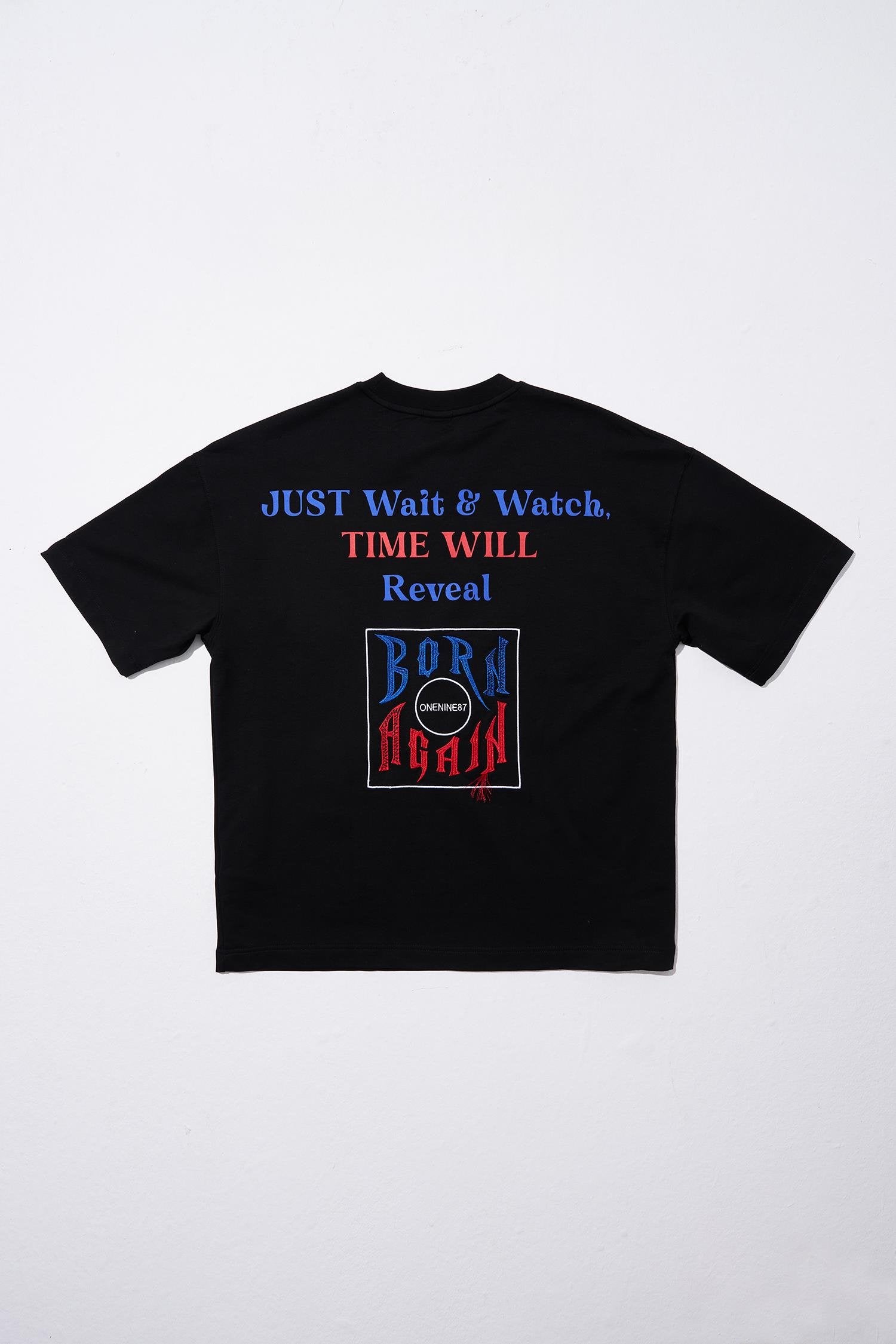 Erkek Just Wait Baskılı Oversize Tişört Siyah