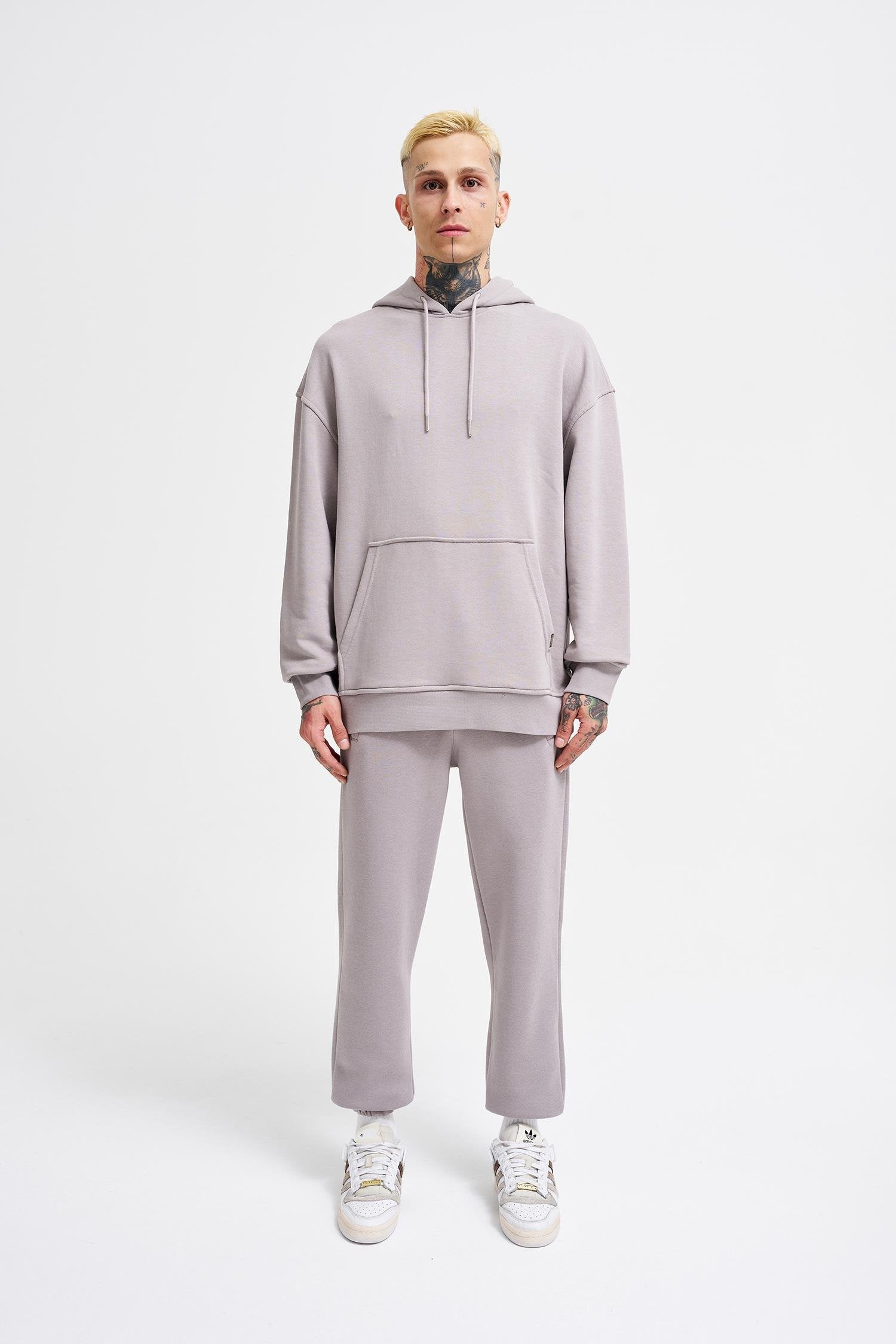 Erkek Kapüşonlu Oversize Sweatshirt Açık Gri