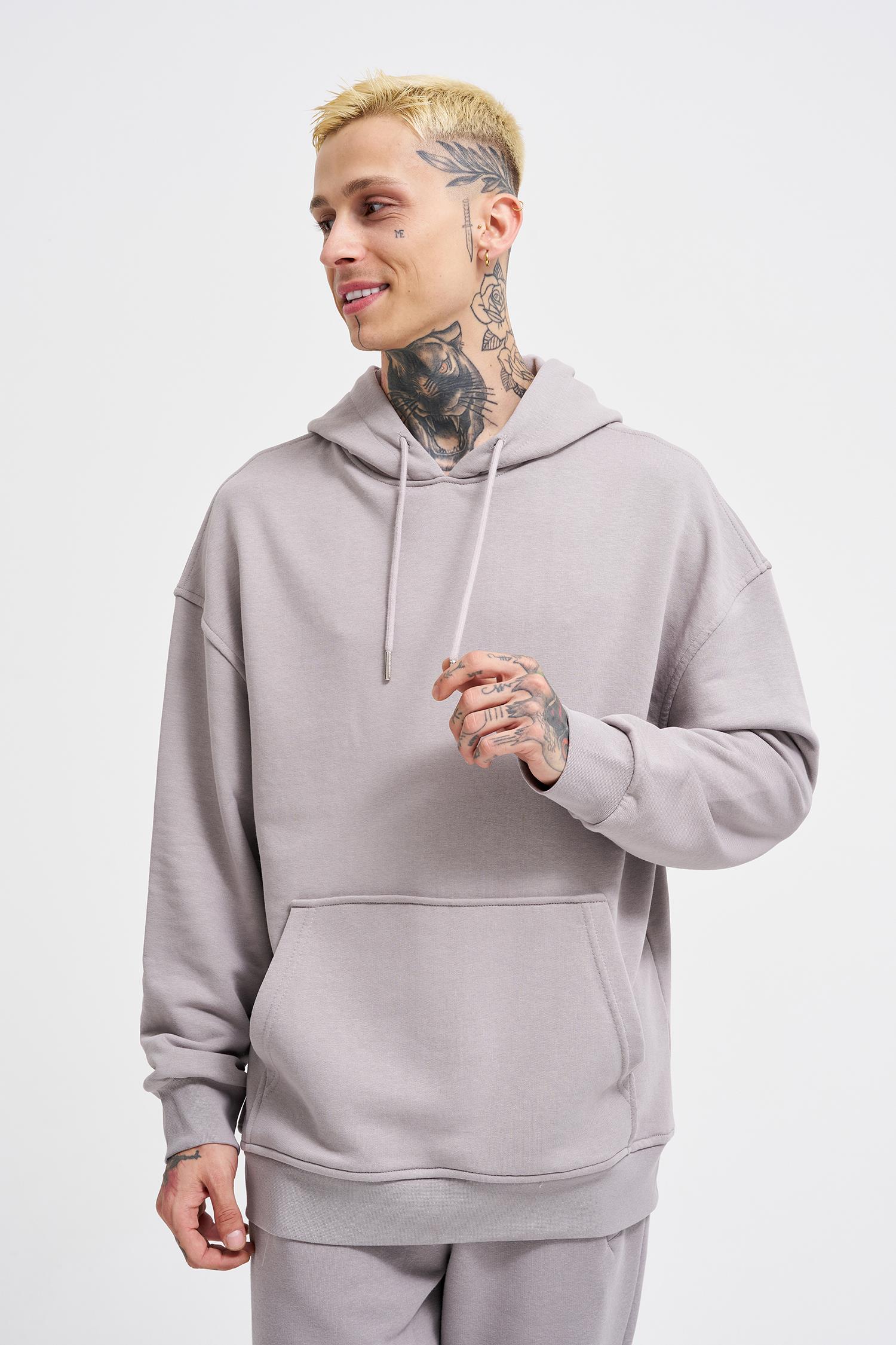 Erkek Kapüşonlu Oversize Sweatshirt Açık Gri