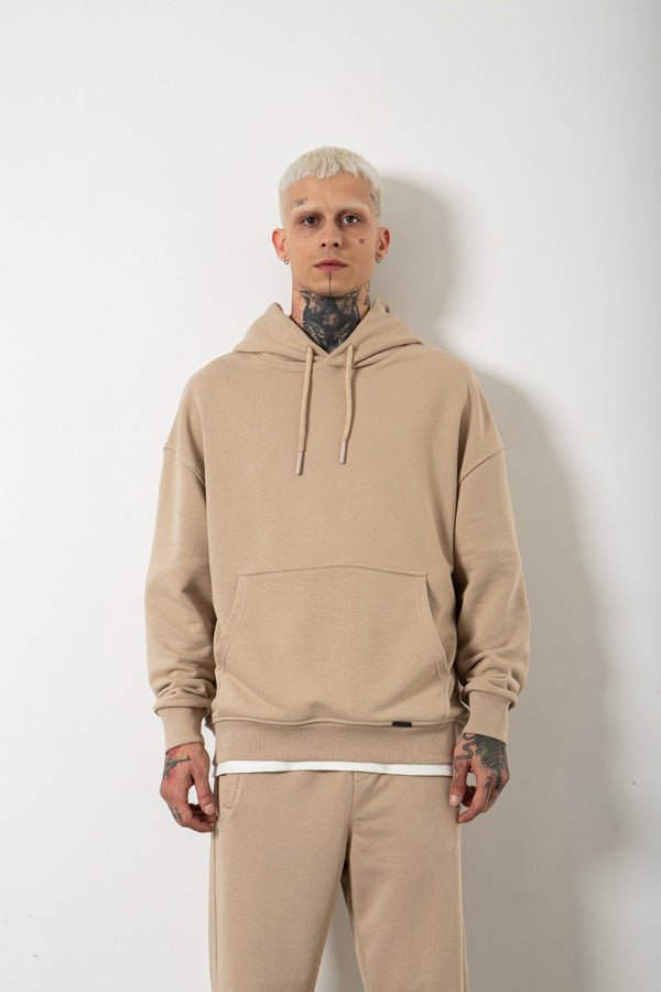 Erkek Kapüşonlu Oversize Sweatshirt Bej