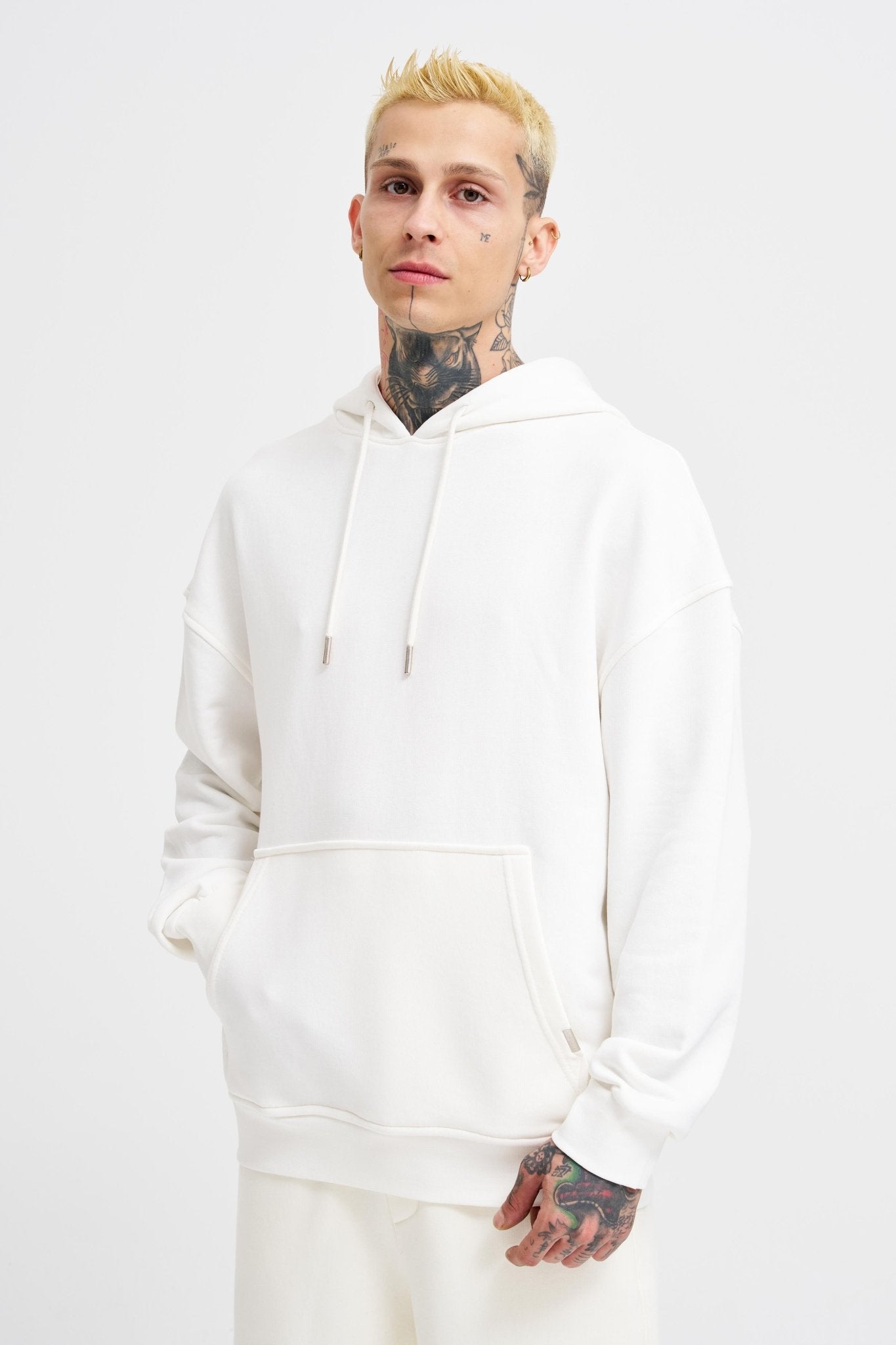 Erkek Kapüşonlu Oversize Sweatshirt Ekru