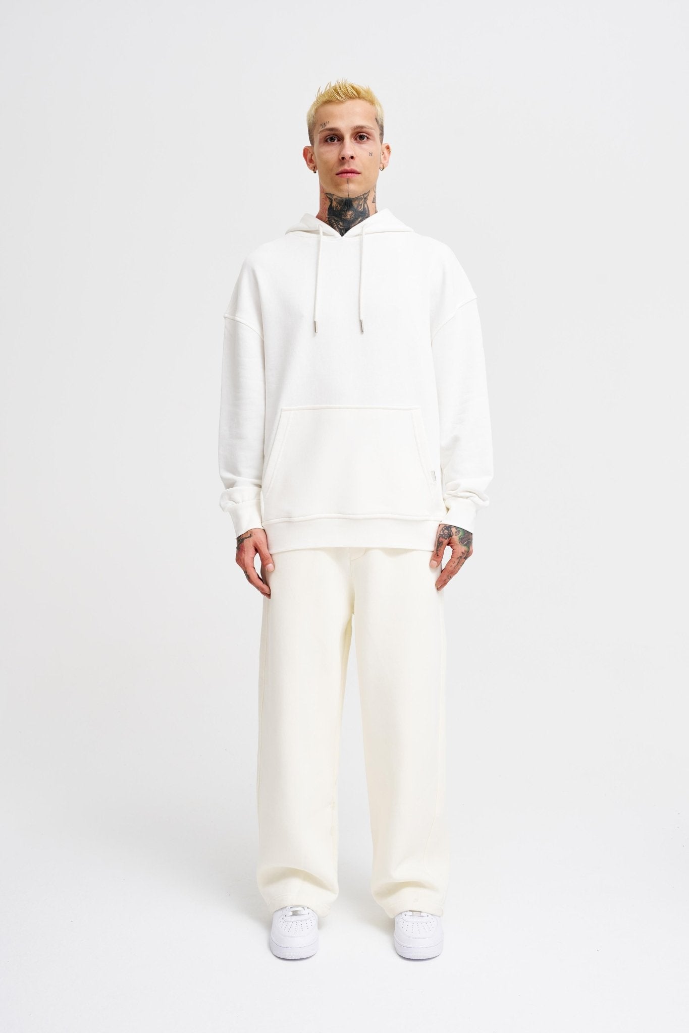 Erkek Kapüşonlu Oversize Sweatshirt Ekru