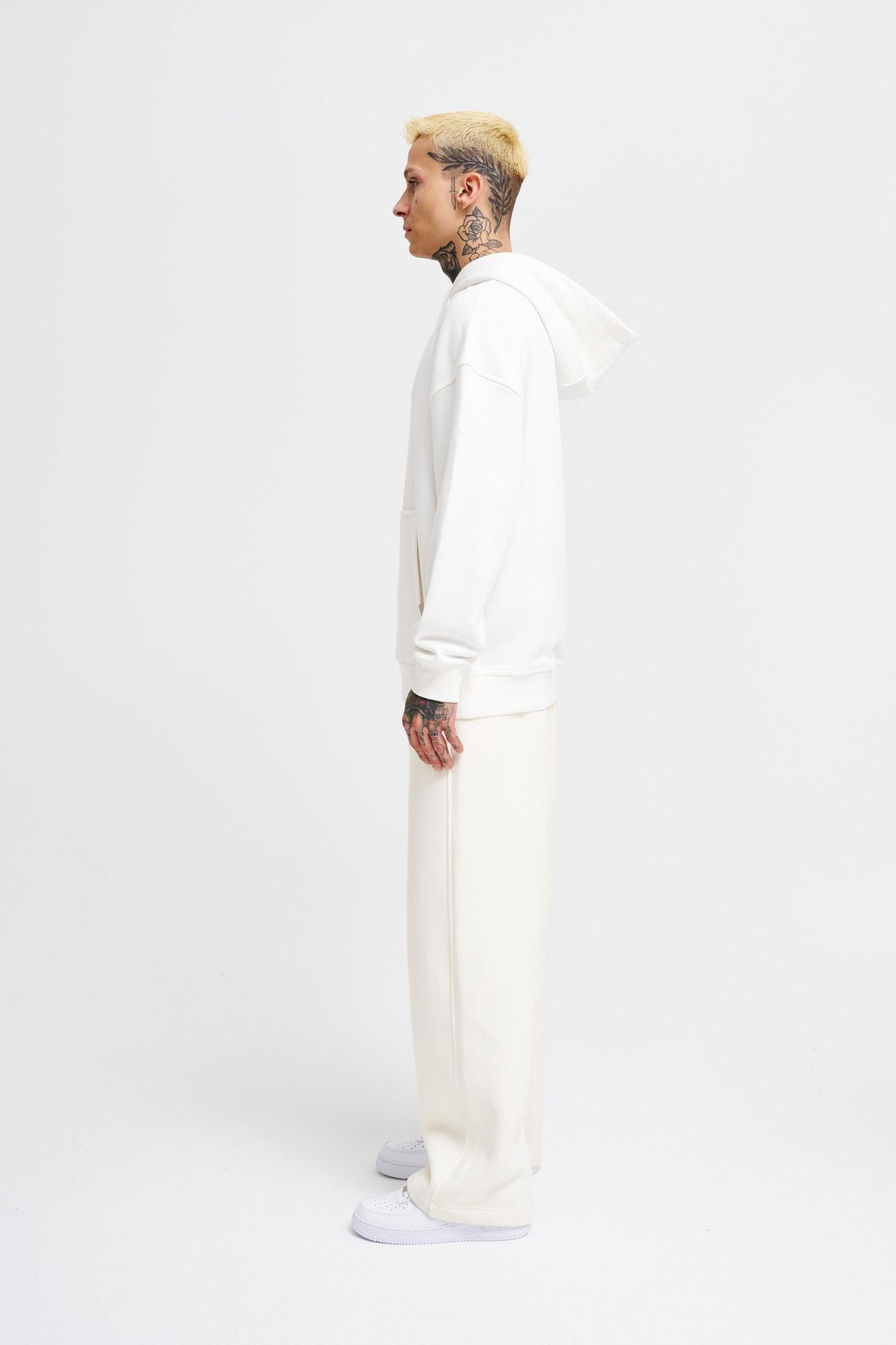 Erkek Kapüşonlu Oversize Sweatshirt Ekru