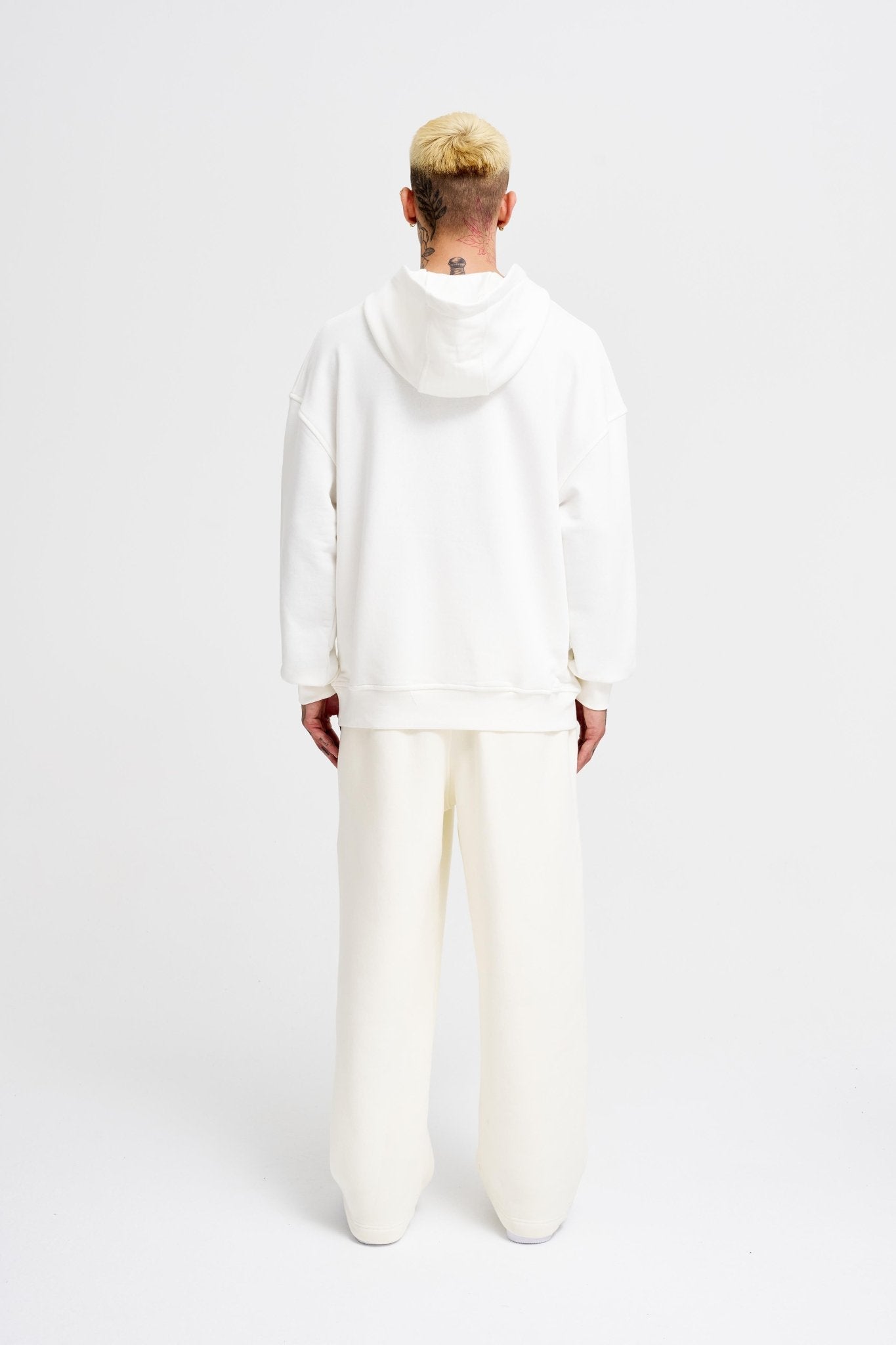 Erkek Kapüşonlu Oversize Sweatshirt Ekru
