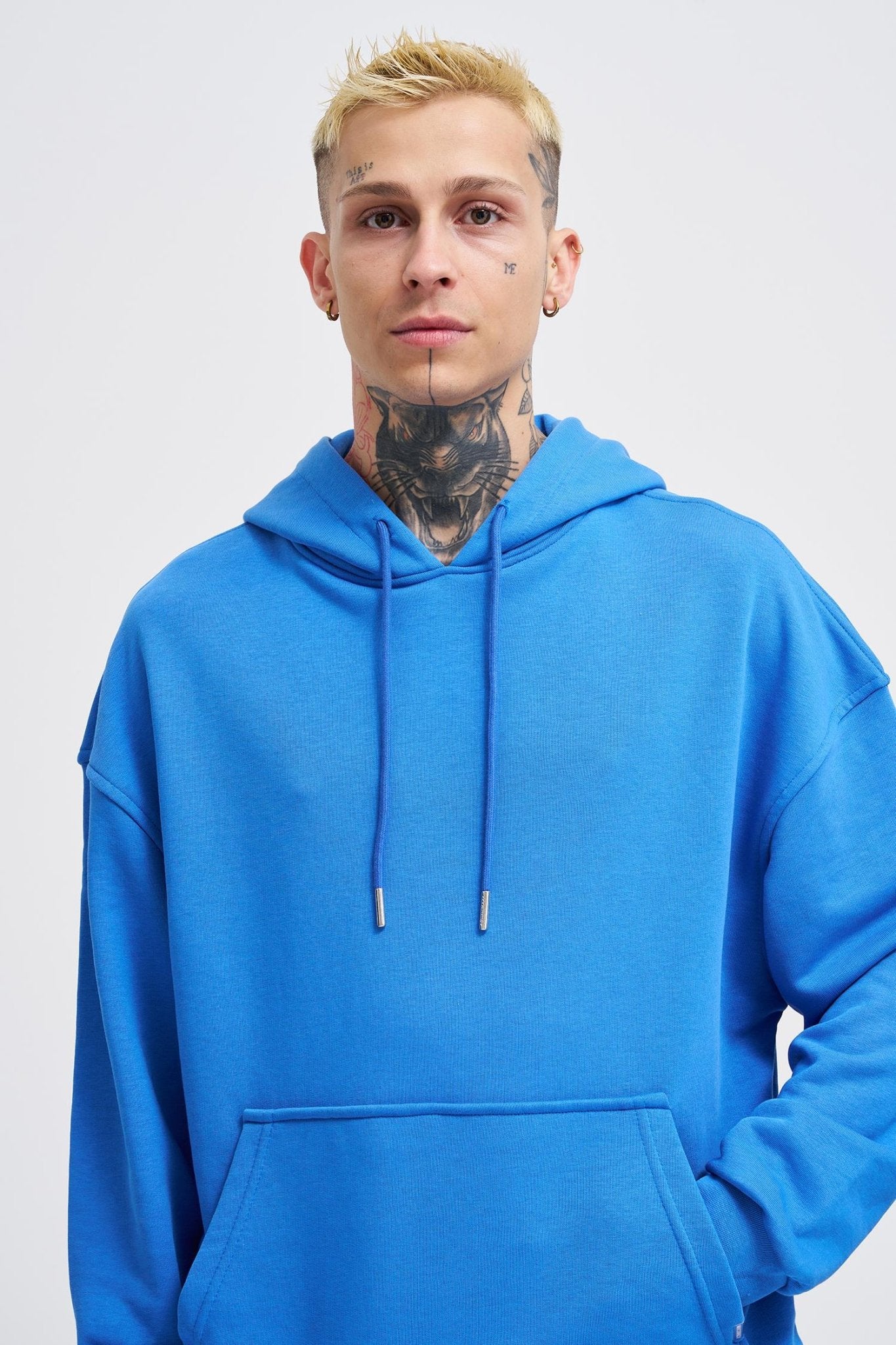 Erkek Kapüşonlu Oversize Sweatshirt Saks Mavi