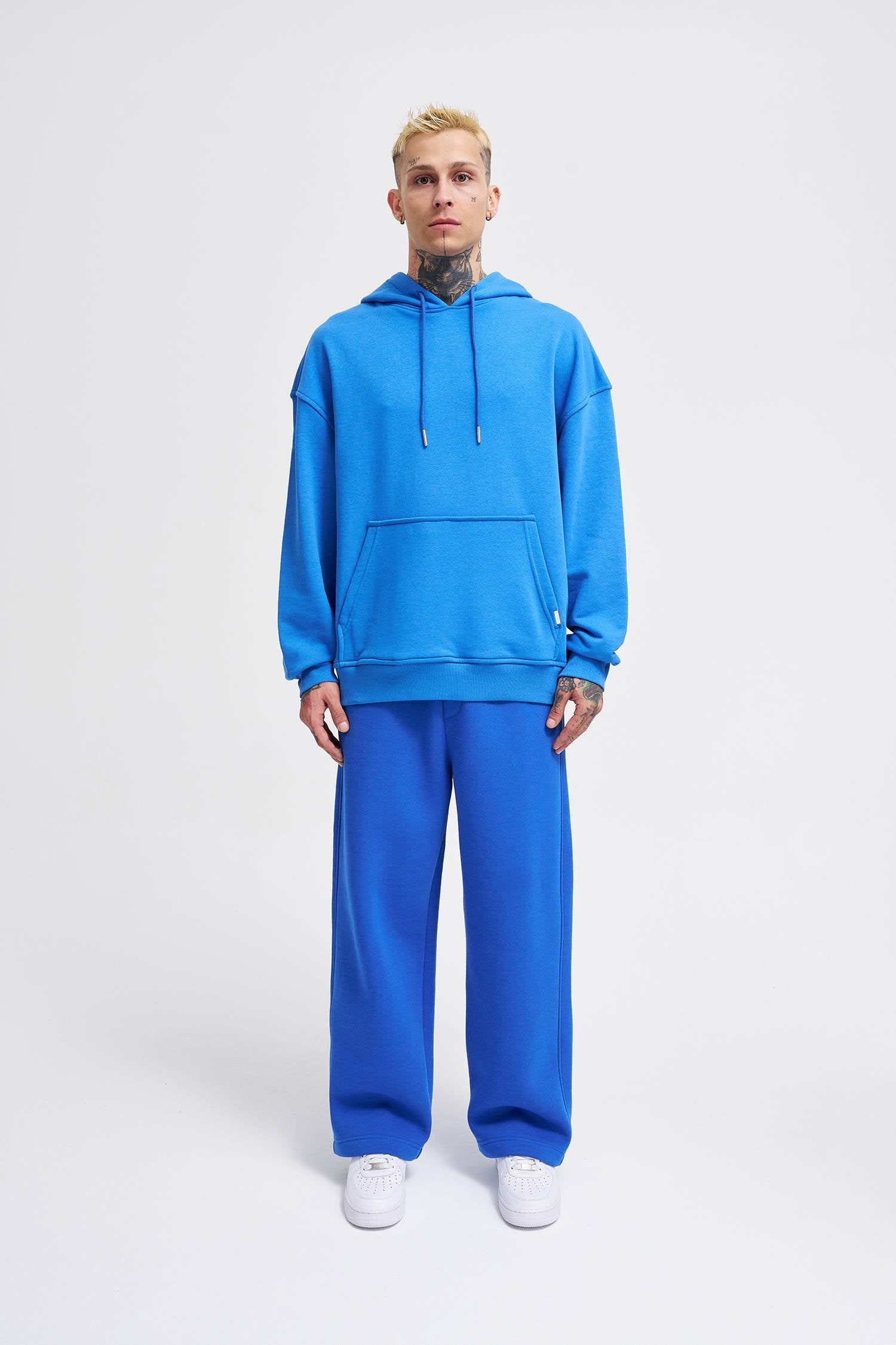 Erkek Kapüşonlu Oversize Sweatshirt Saks Mavi