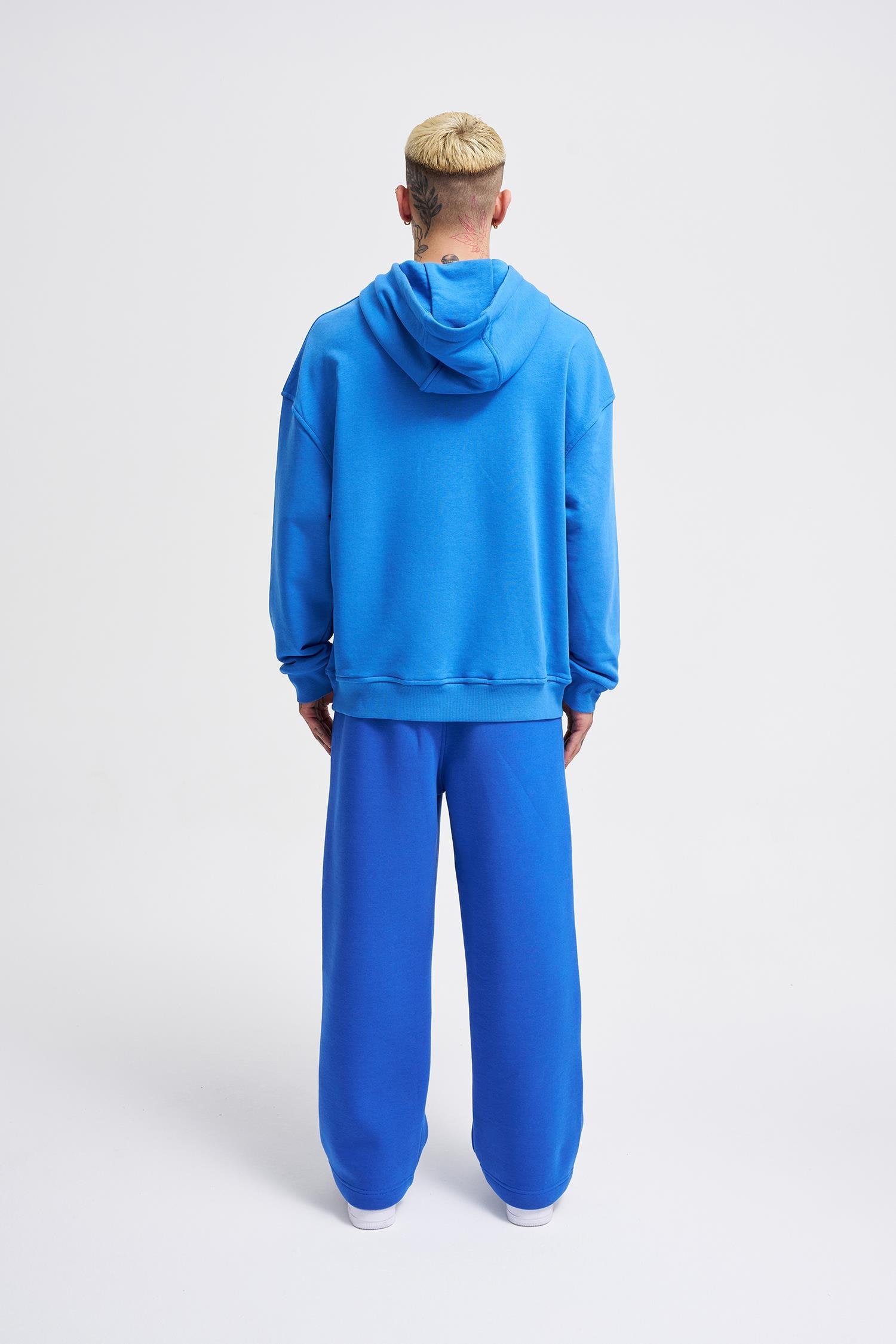 Erkek Kapüşonlu Oversize Sweatshirt Saks Mavi