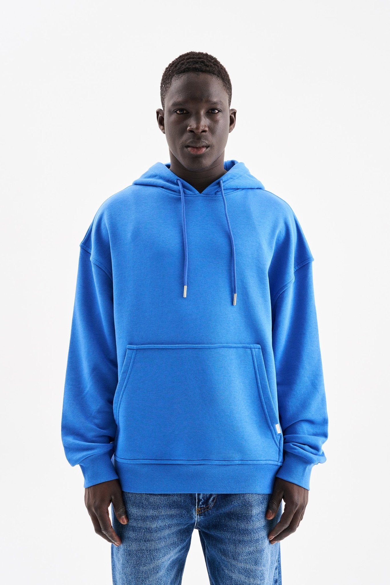 Erkek Kapüşonlu Oversize Sweatshirt Saks Mavi
