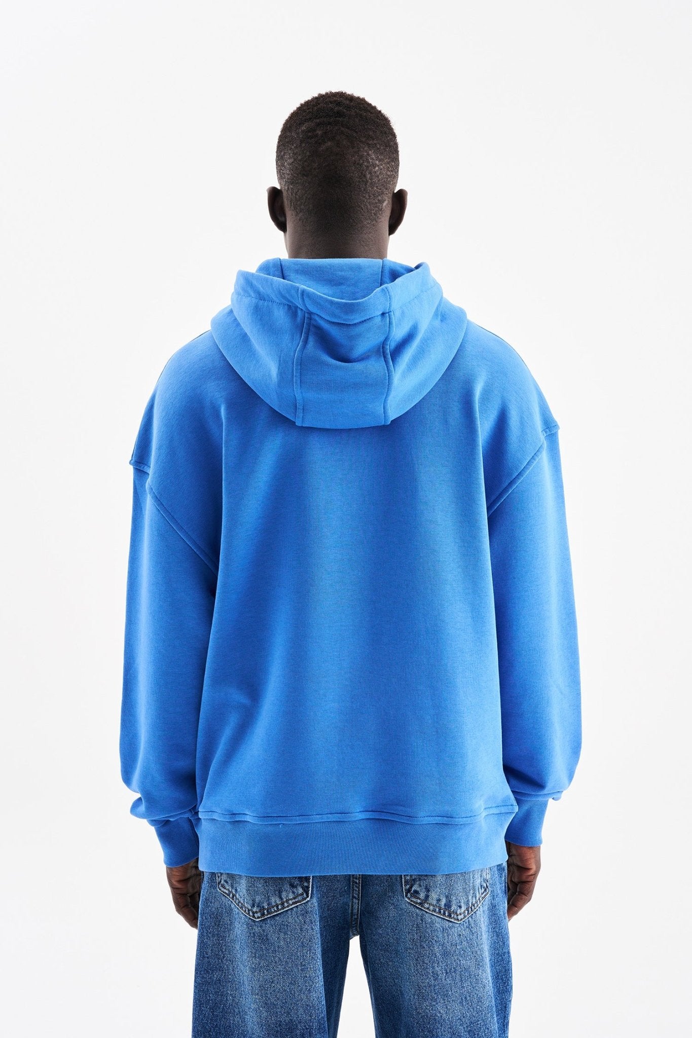 Erkek Kapüşonlu Oversize Sweatshirt Saks Mavi